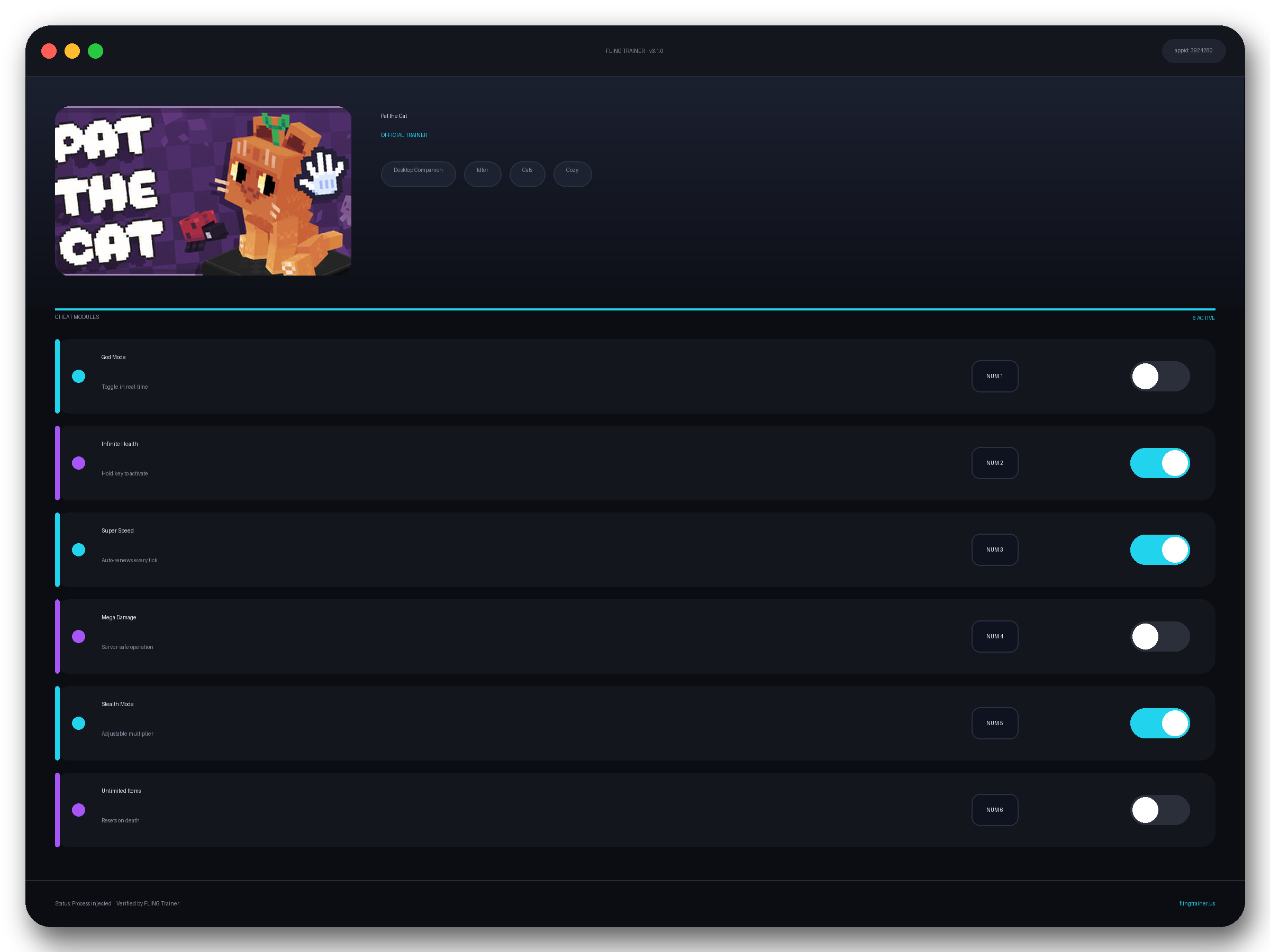 Pat the Cat Trainer interface
