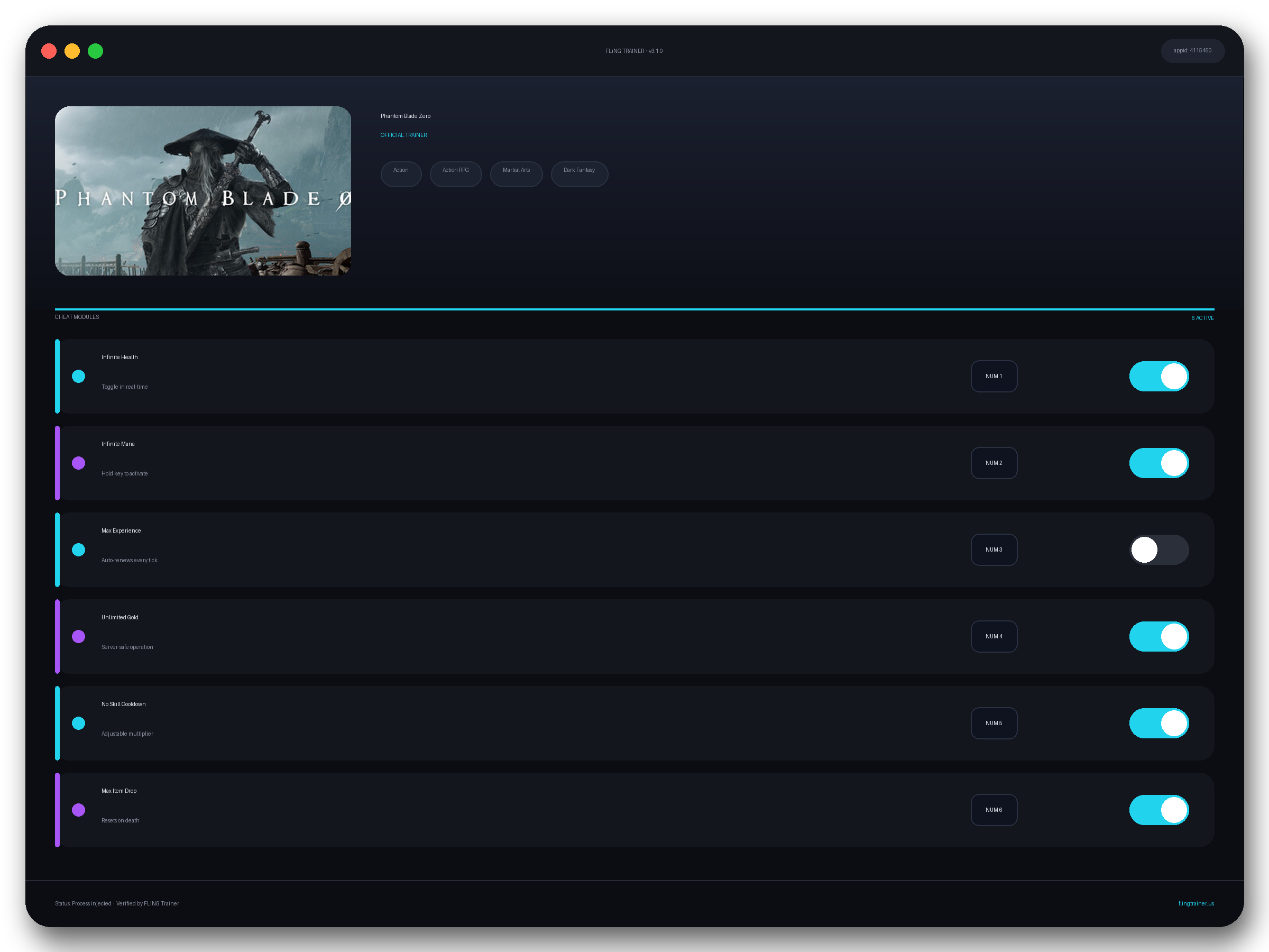 Phantom Blade Zero Trainer interface