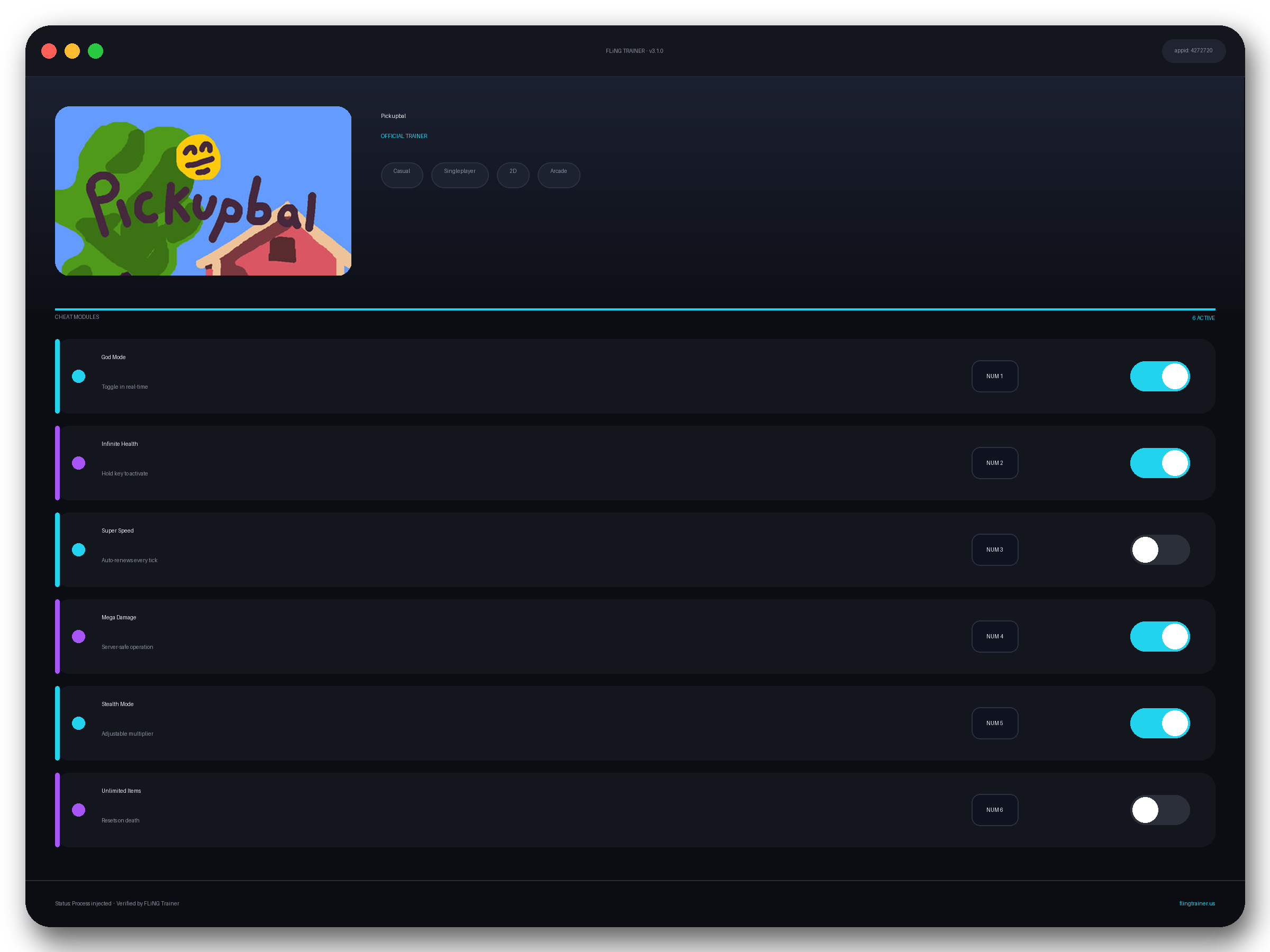Pickupbal Trainer interface