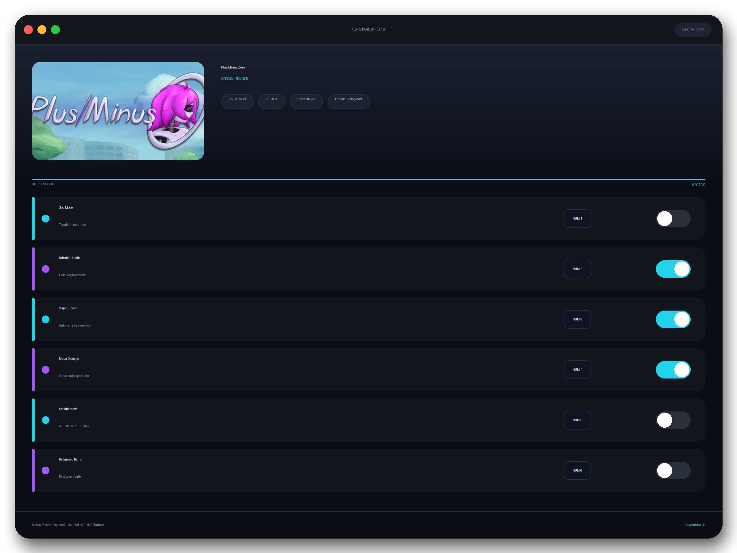Plus/Minus Zero Trainer interface
