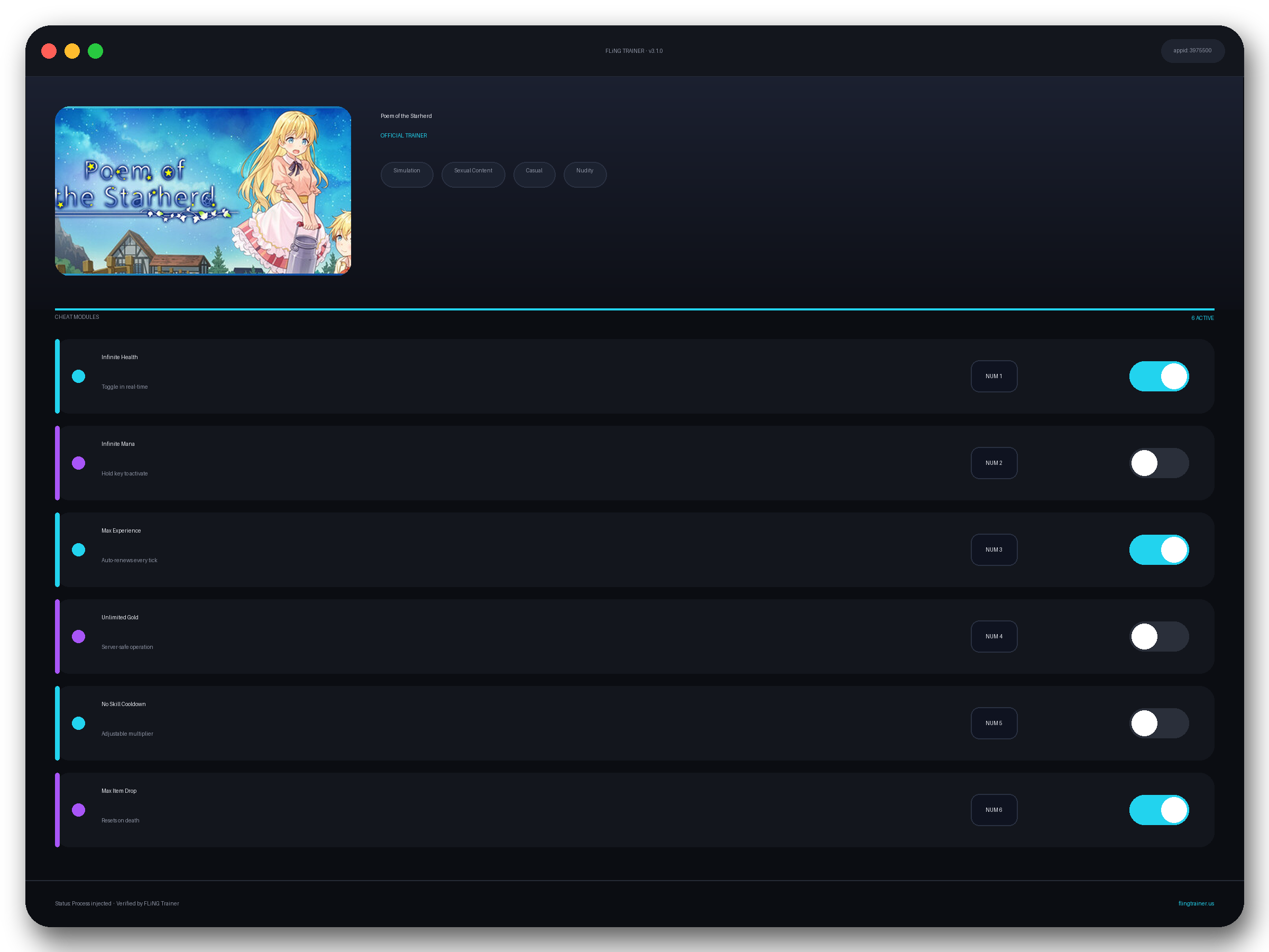 Poem of the Starherd Trainer interface