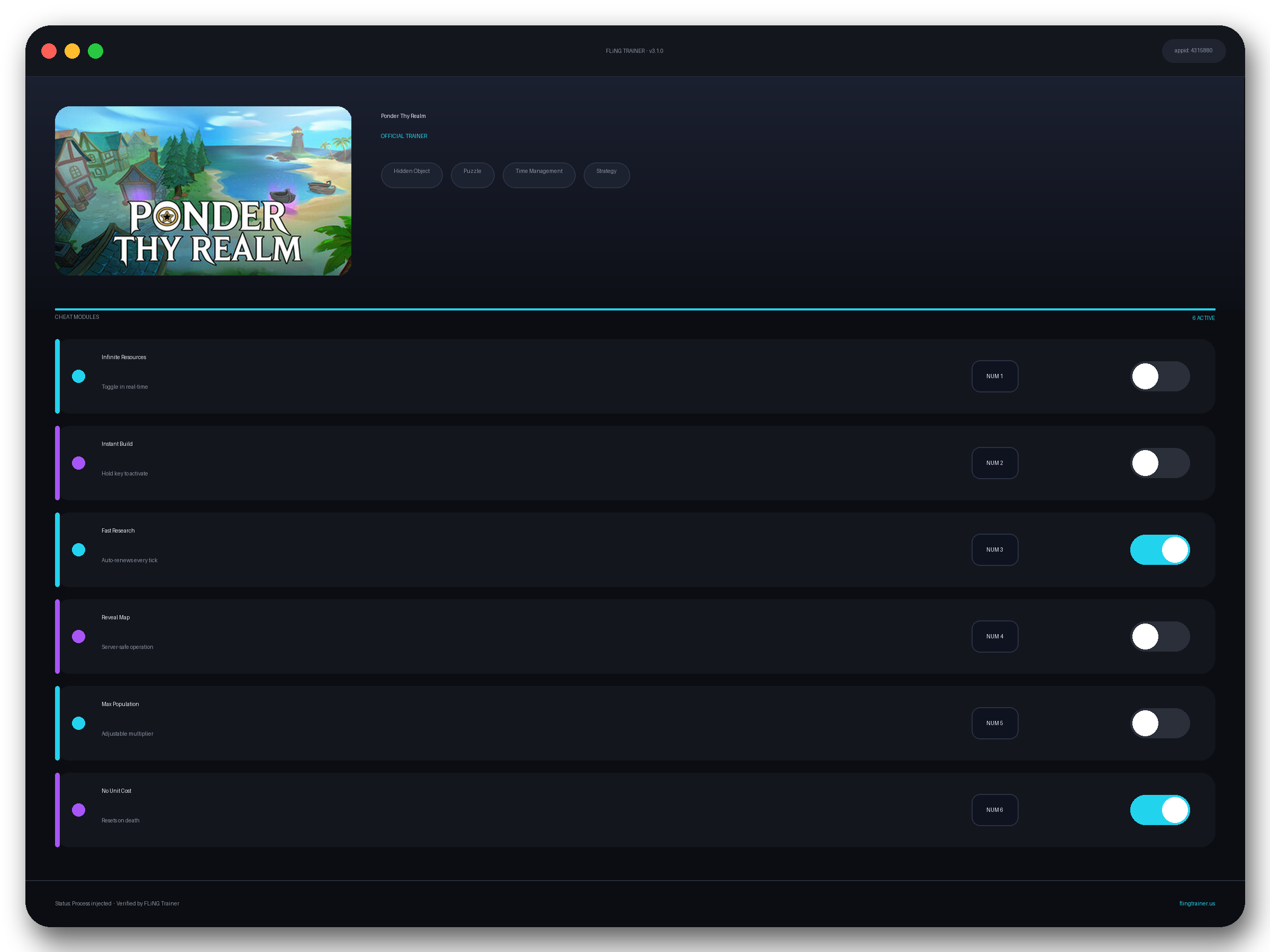Ponder Thy Realm Trainer interface