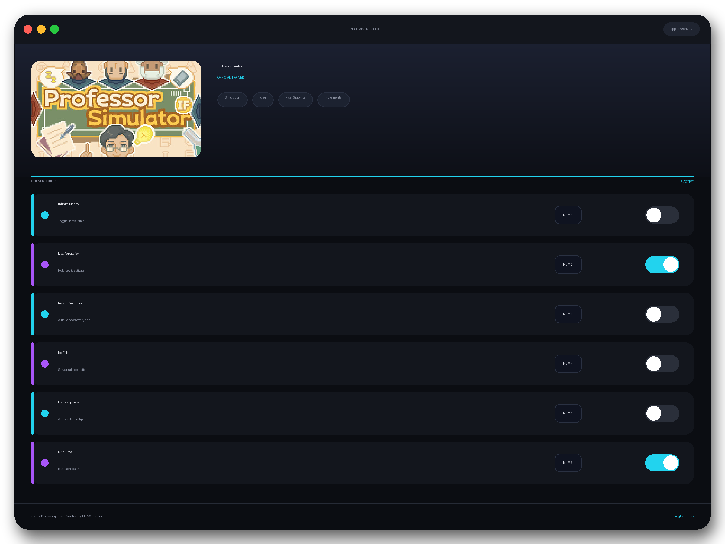 Professor Simulator Trainer interface