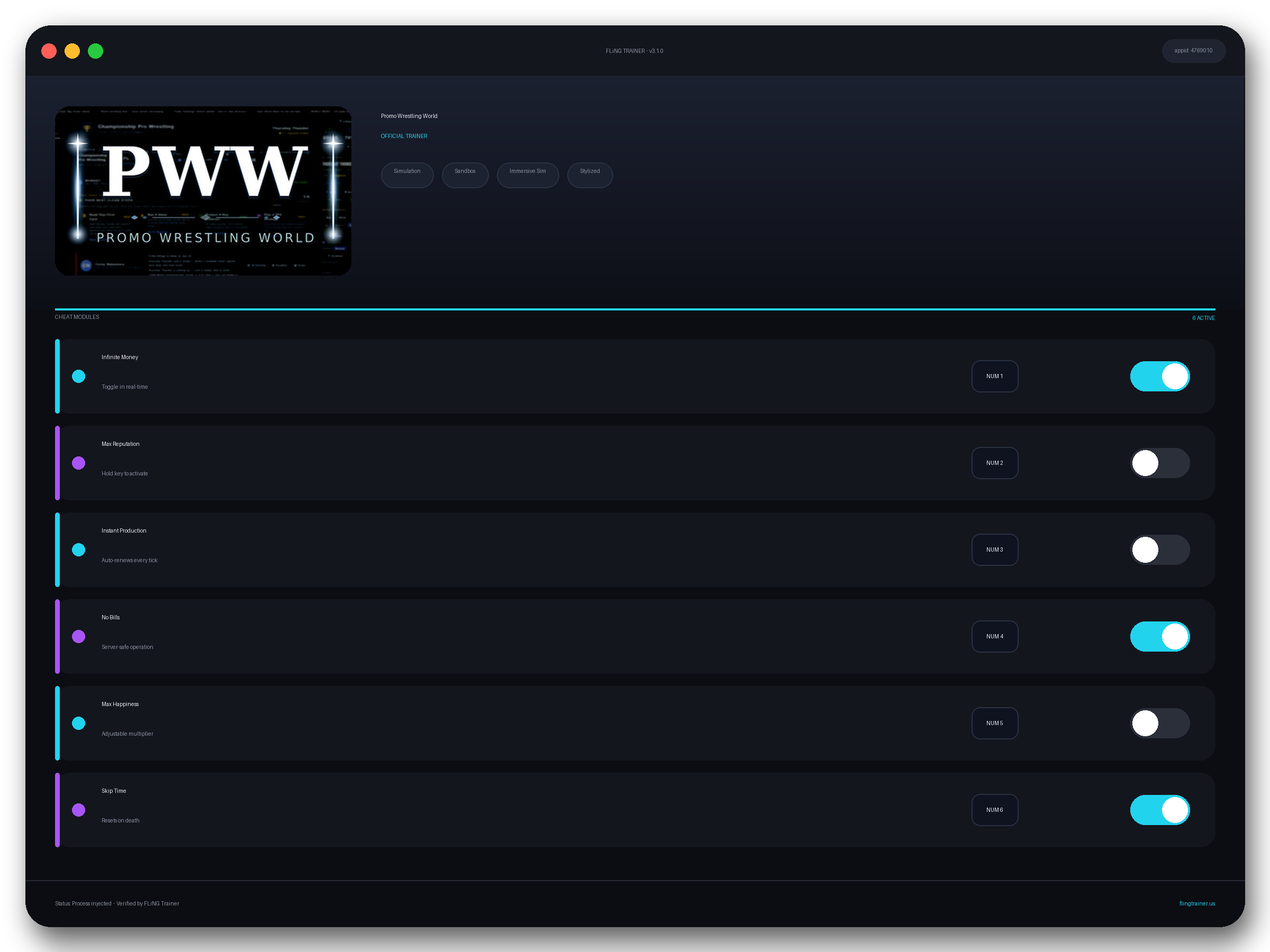 Promo Wrestling World Trainer interface