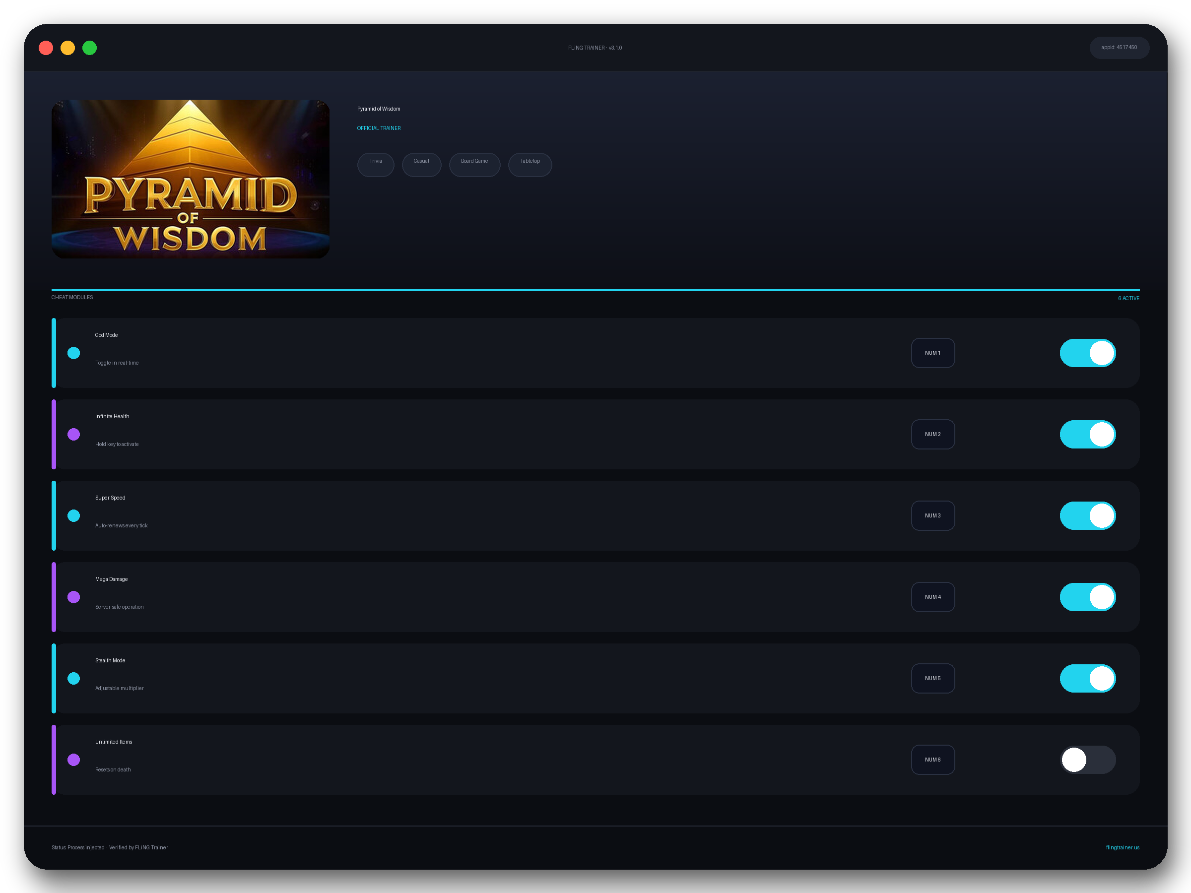 Pyramid of Wisdom Trainer interface
