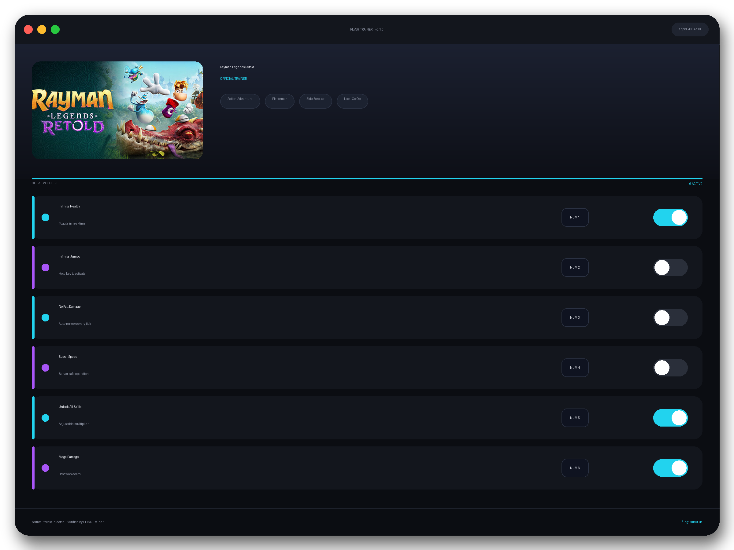 Rayman Legends Retold Trainer interface