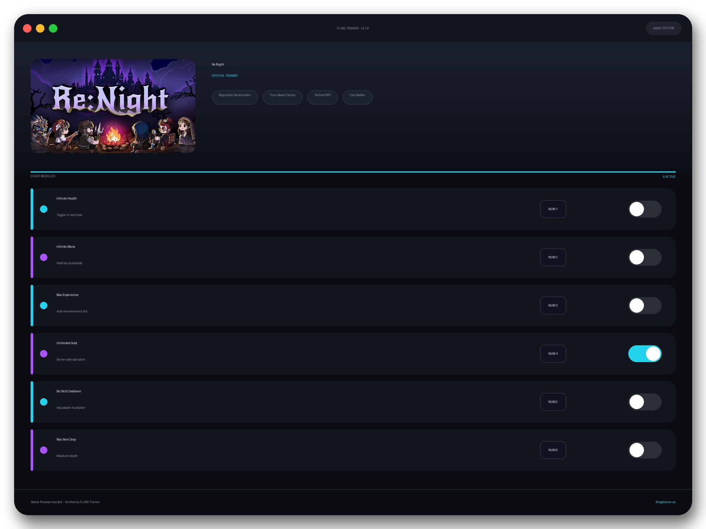 Re:Night Trainer interface