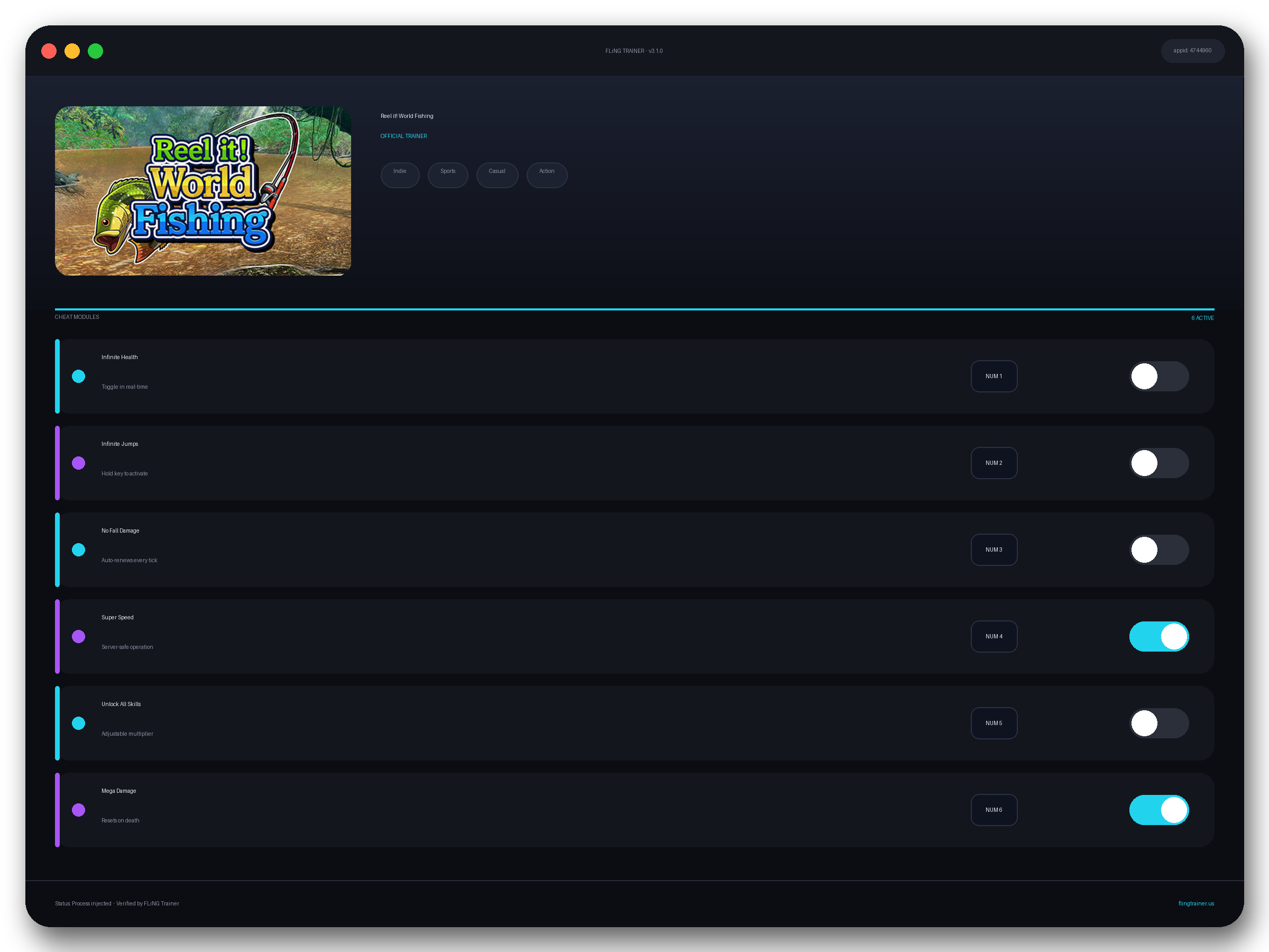 Reel it! World Fishing Trainer interface