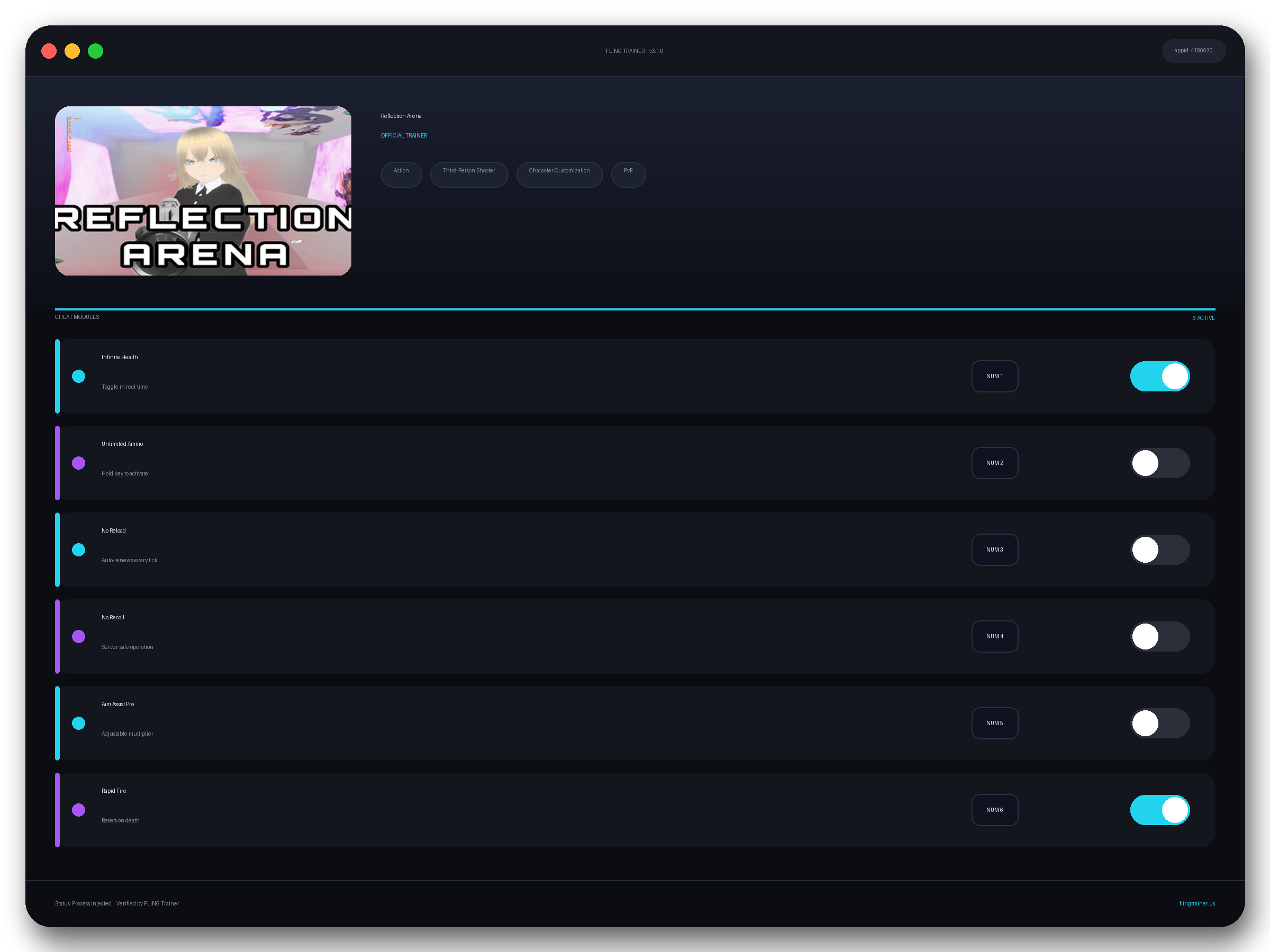 Reflection Arena Trainer interface