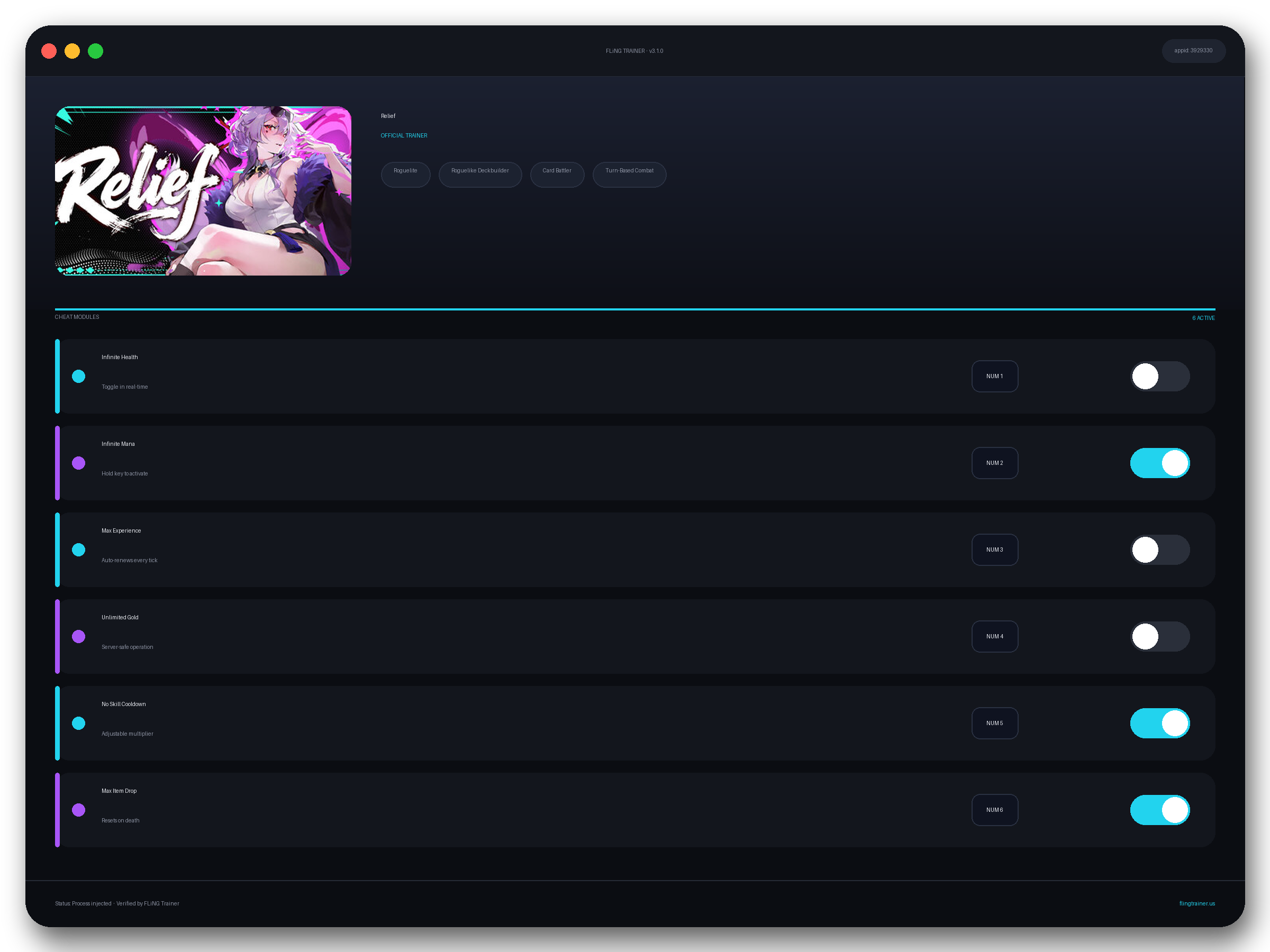 Relief Trainer interface