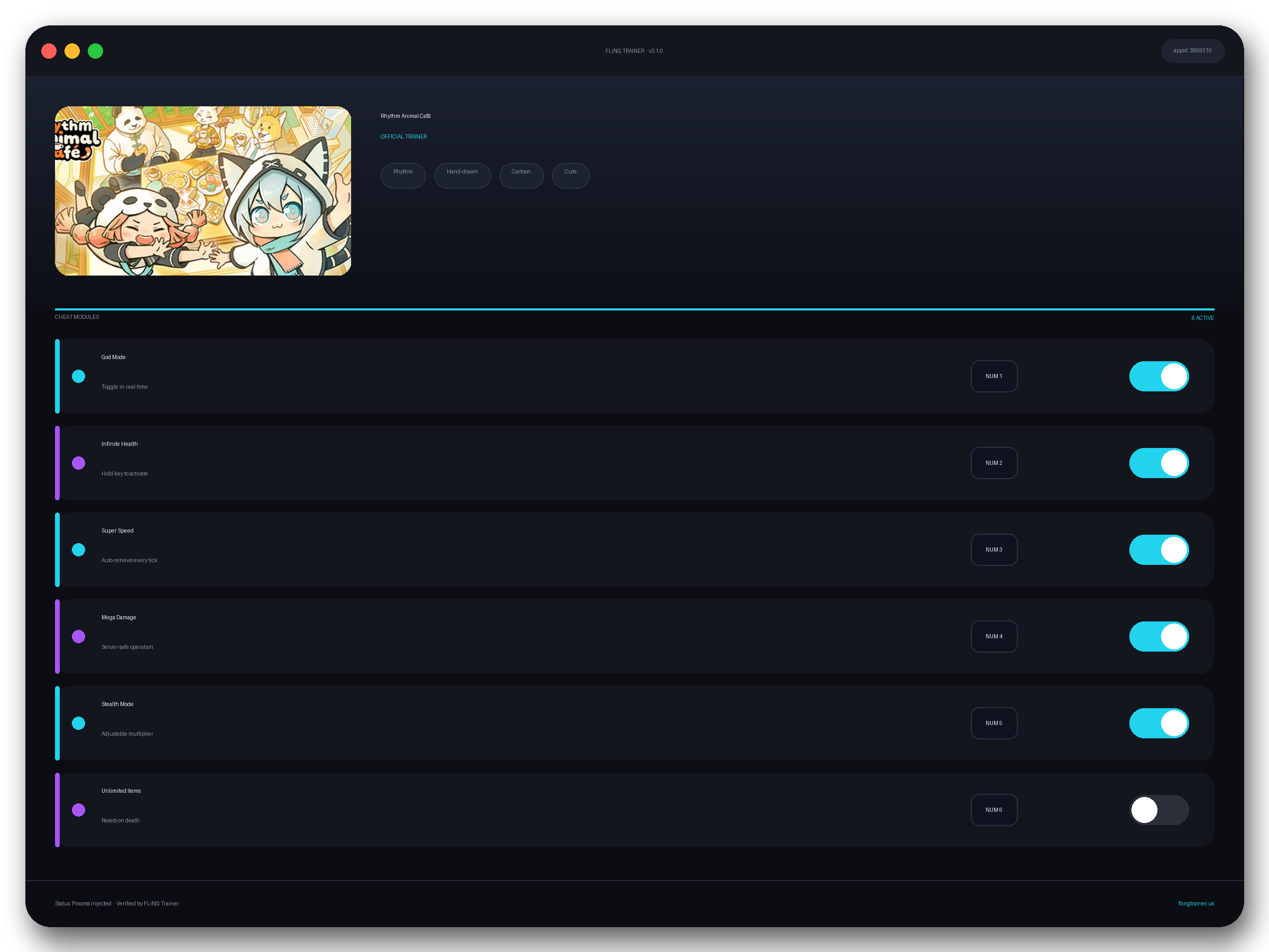 Rhythm Animal Café Trainer interface
