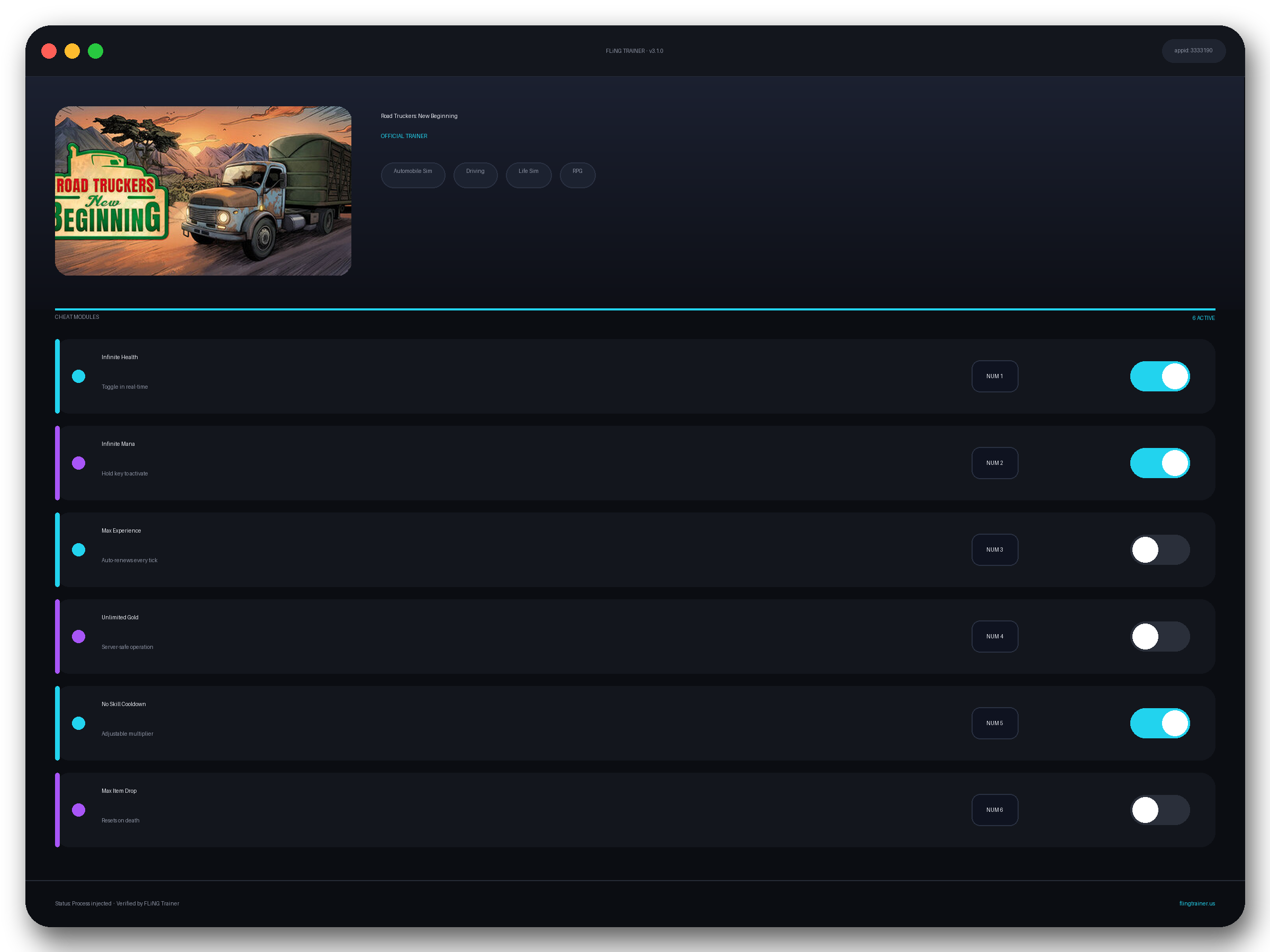 Road Truckers: New Beginning Trainer interface