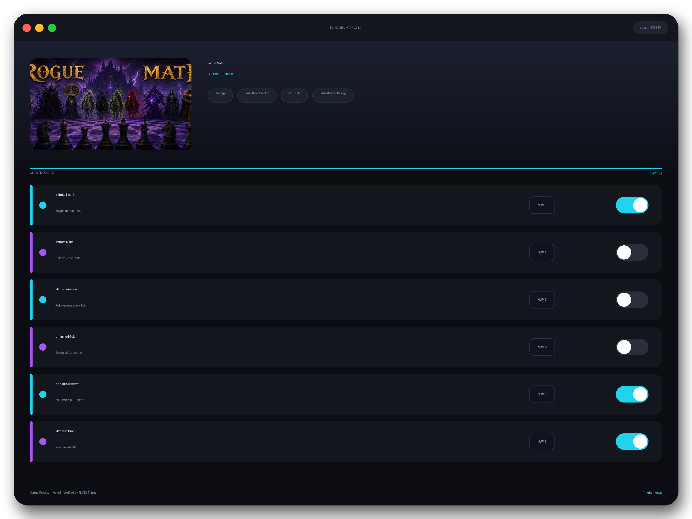 Rogue Mate Trainer interface