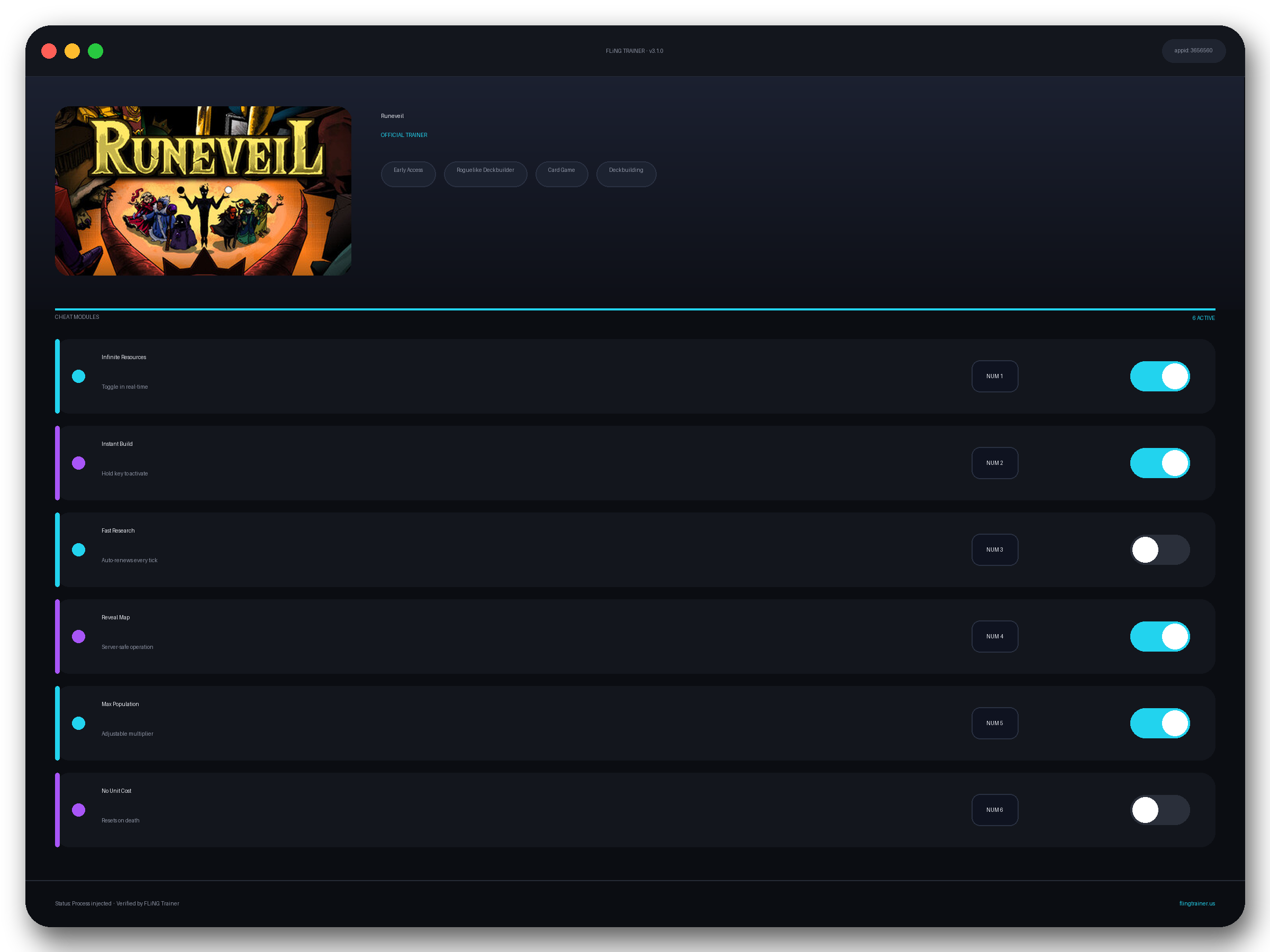 Runeveil Trainer interface