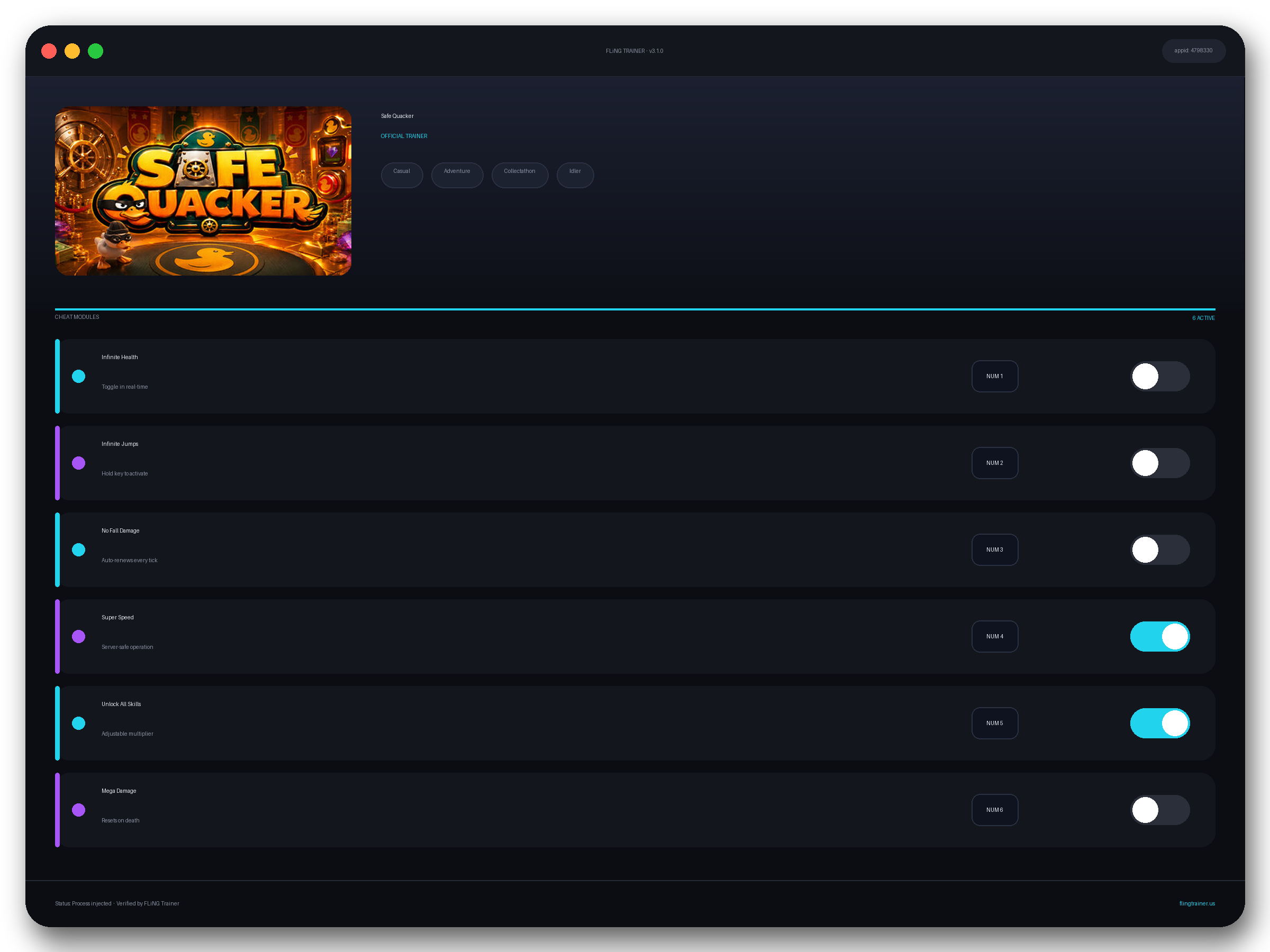 Safe Quacker Trainer interface