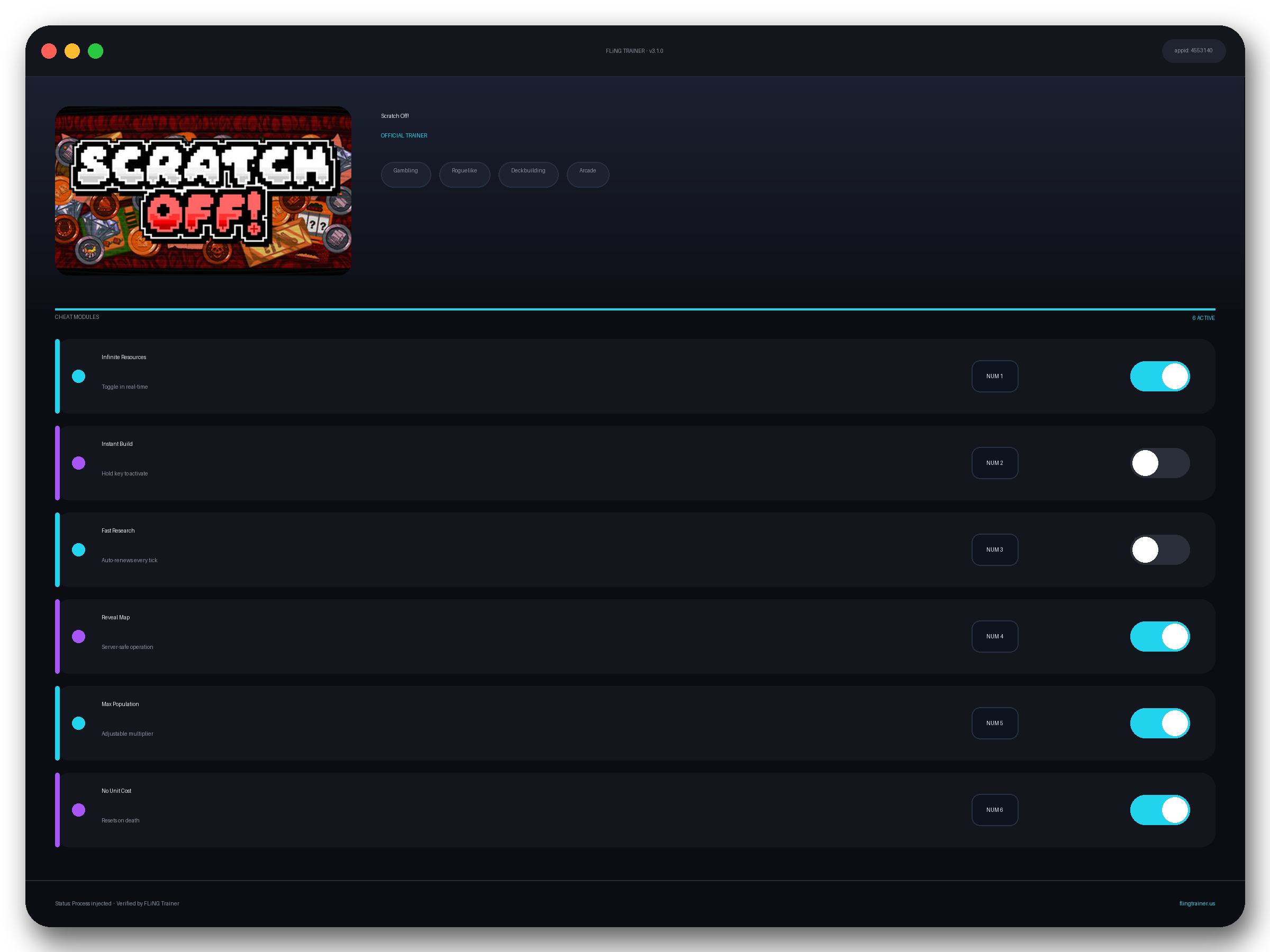 Scratch Off! Trainer interface