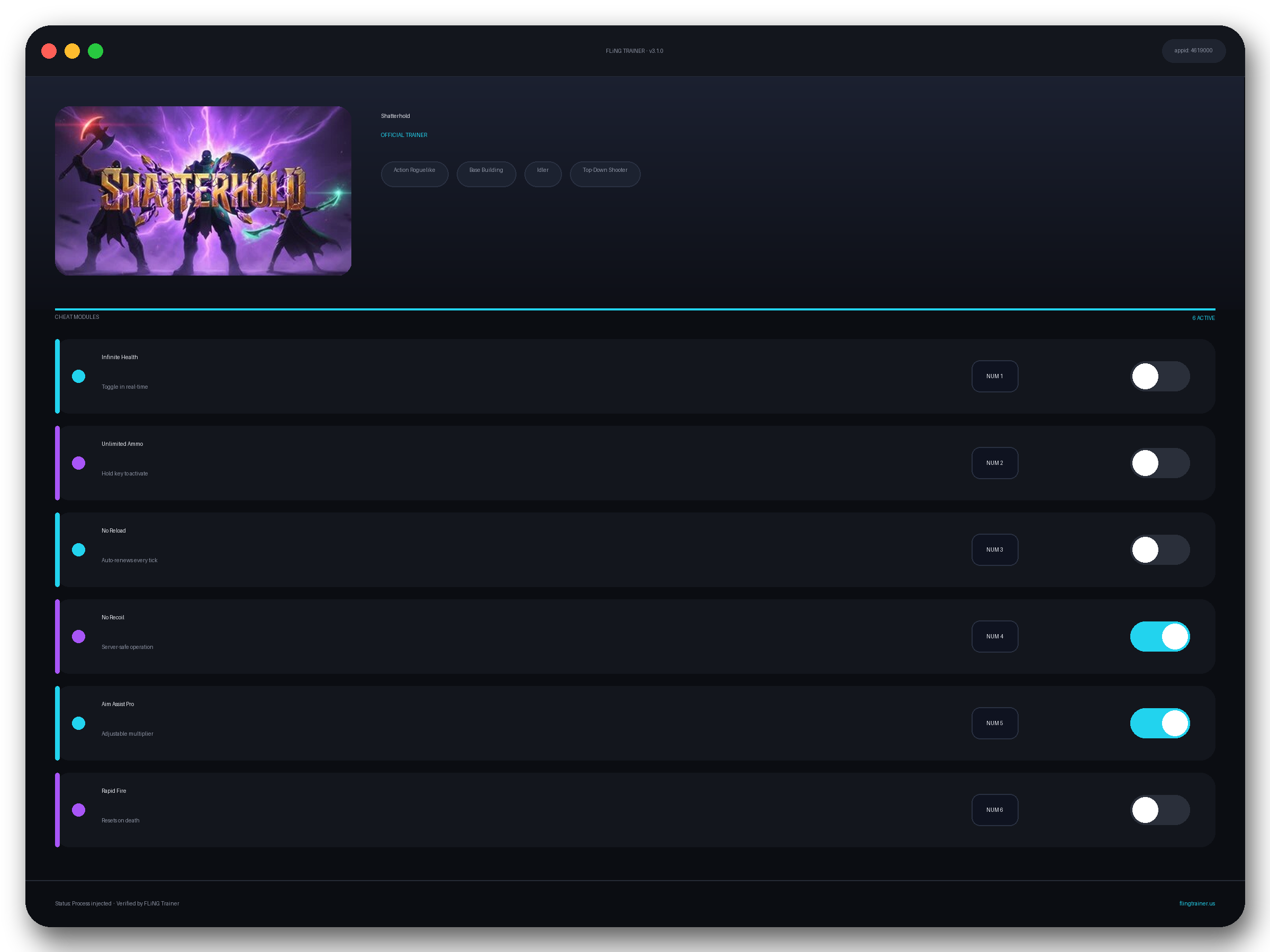 Shatterhold Trainer interface