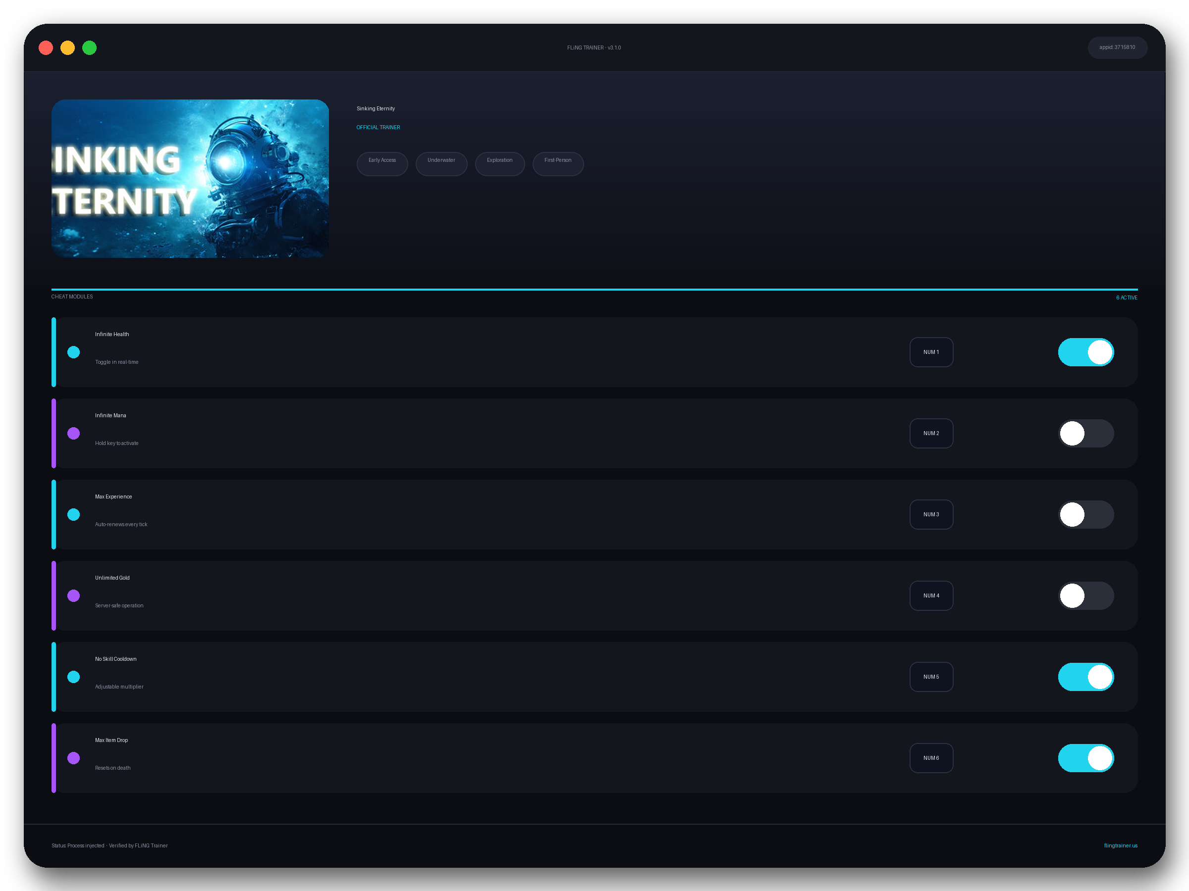 Sinking Eternity Trainer interface