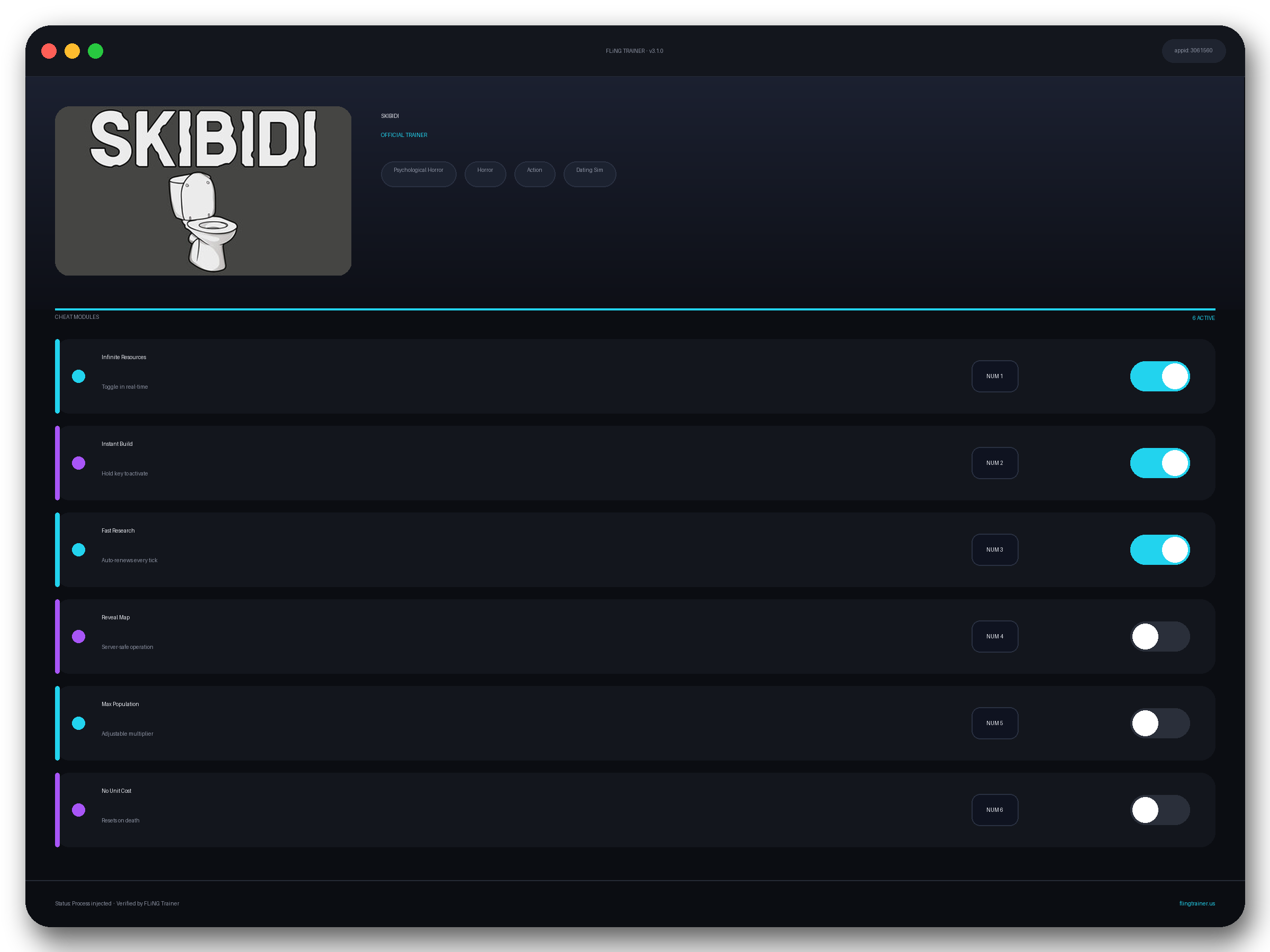SKIBIDI Trainer interface