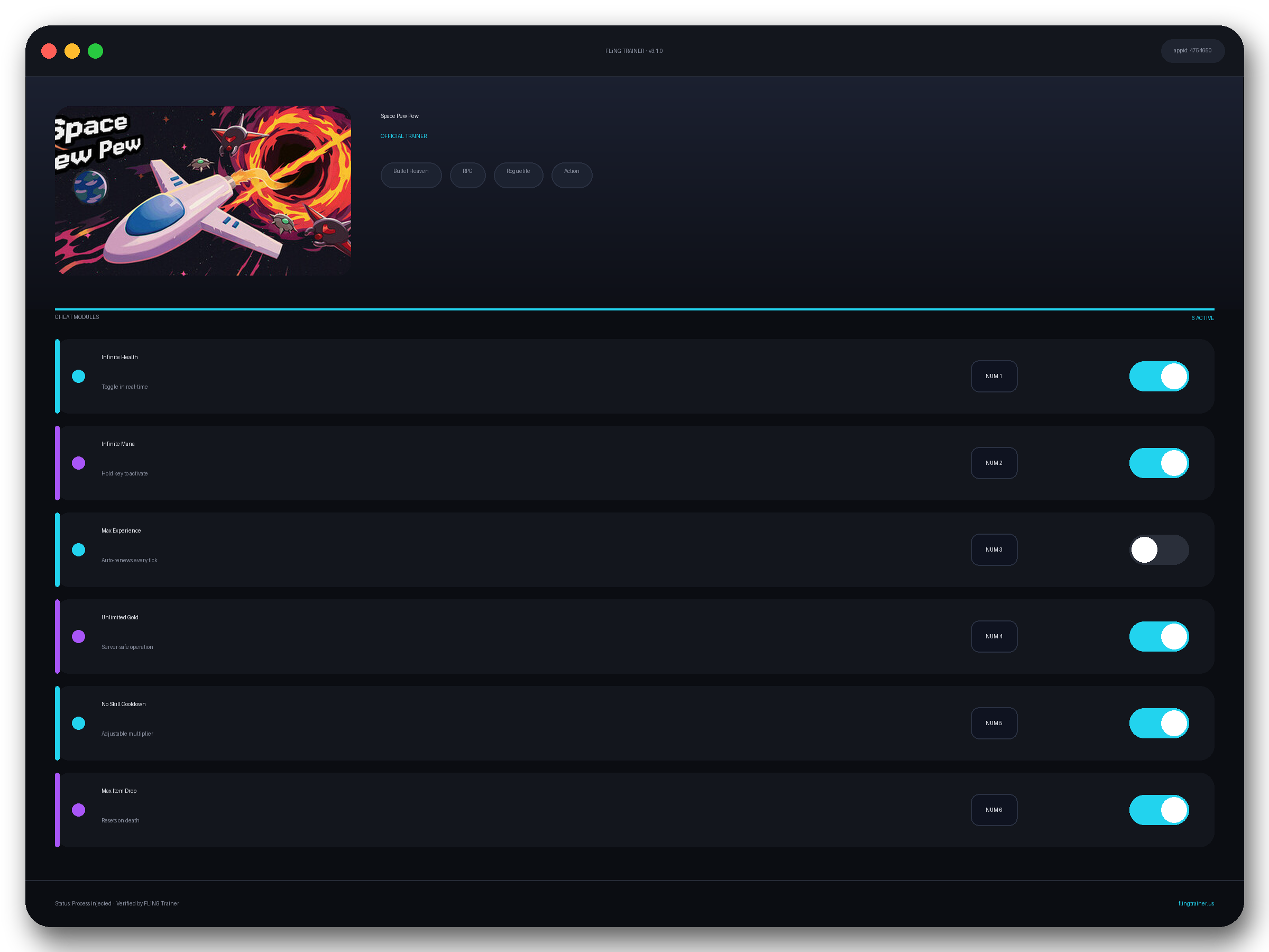 Space Pew Pew Trainer interface