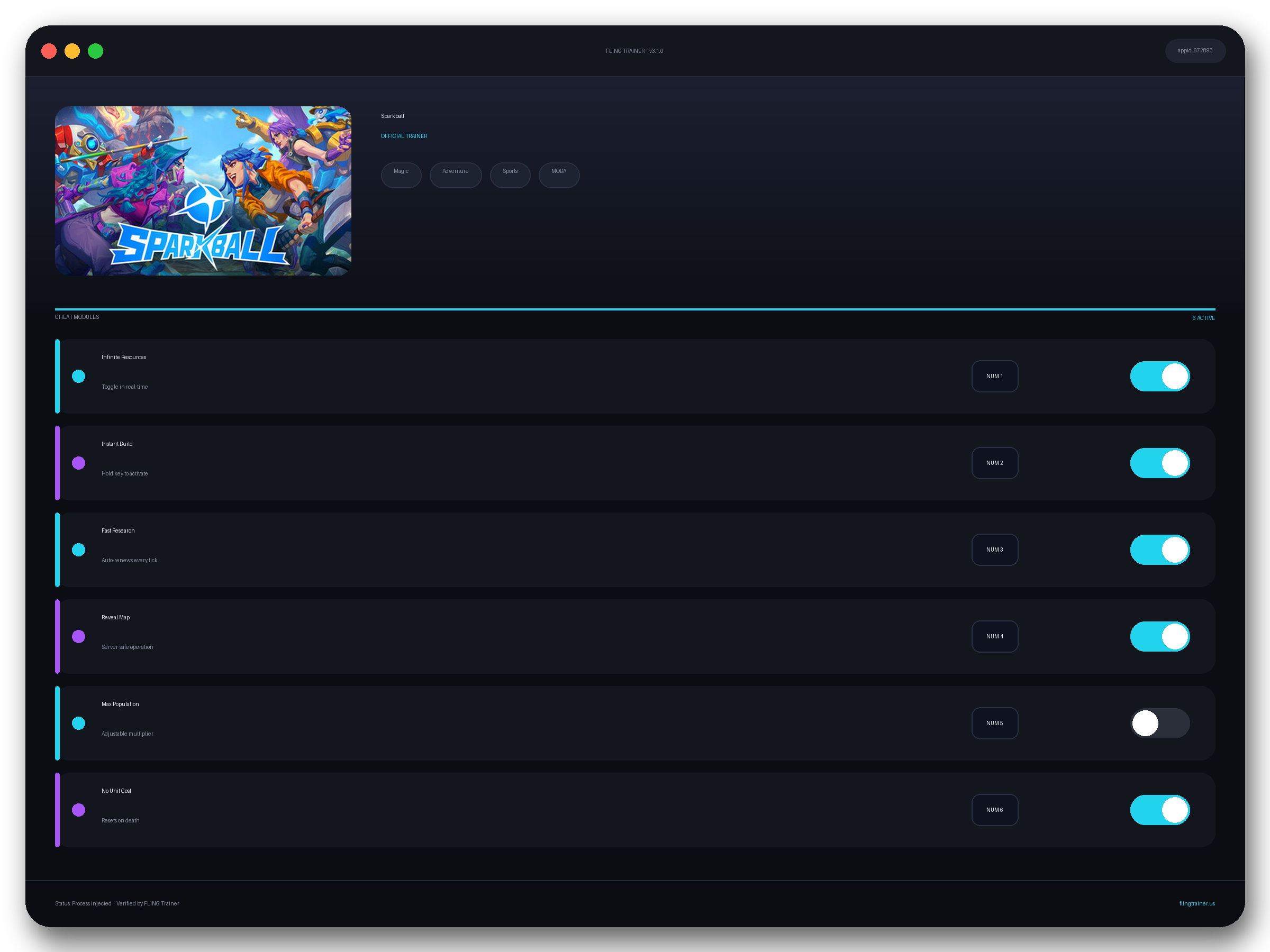 Sparkball Trainer interface
