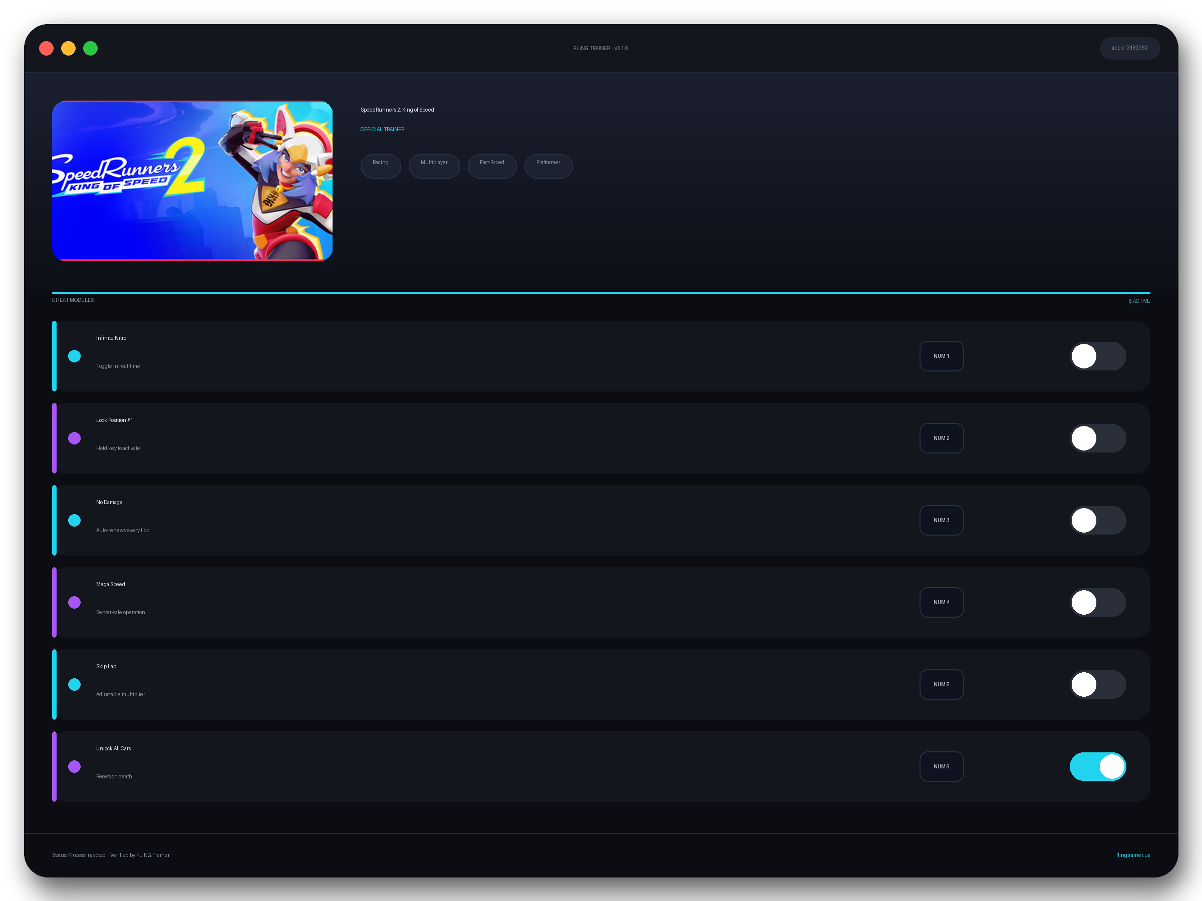 SpeedRunners 2: King of Speed Trainer interface