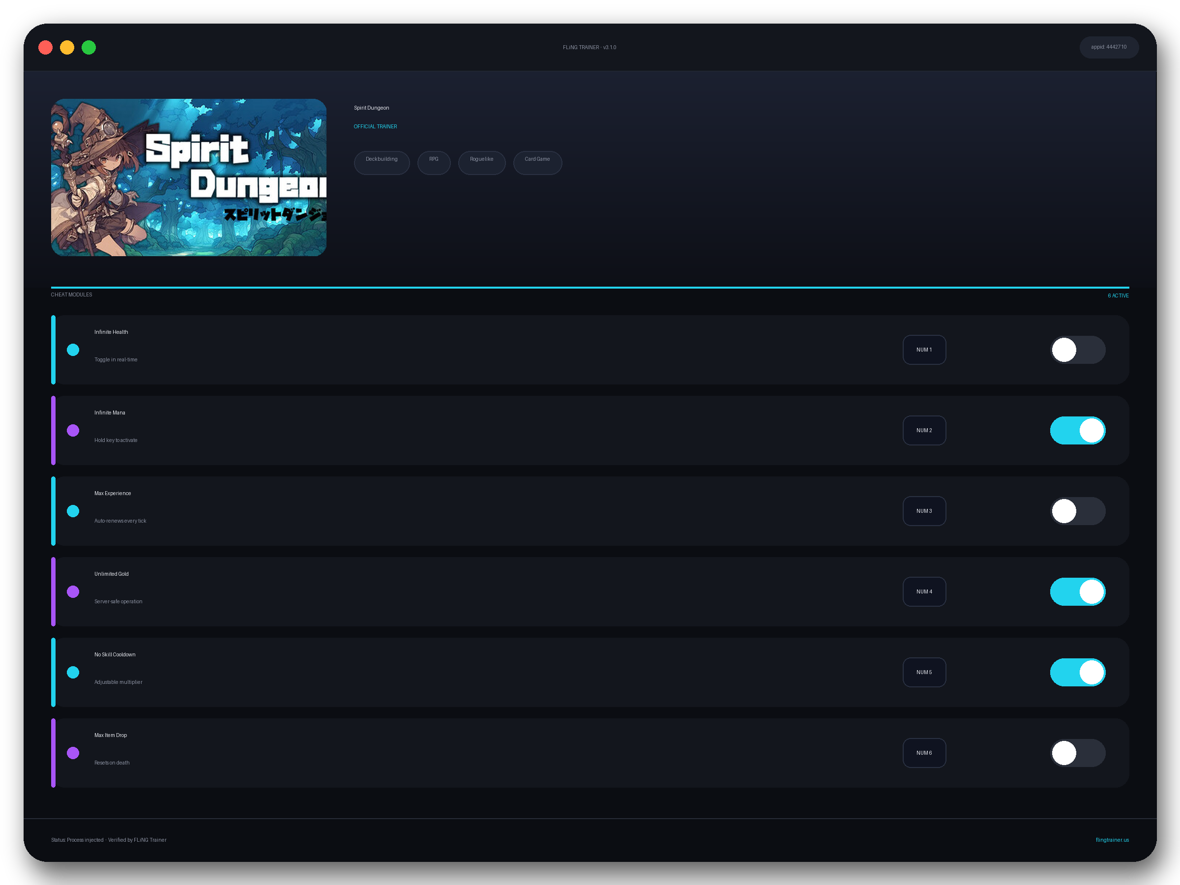 Spirit Dungeon Trainer interface