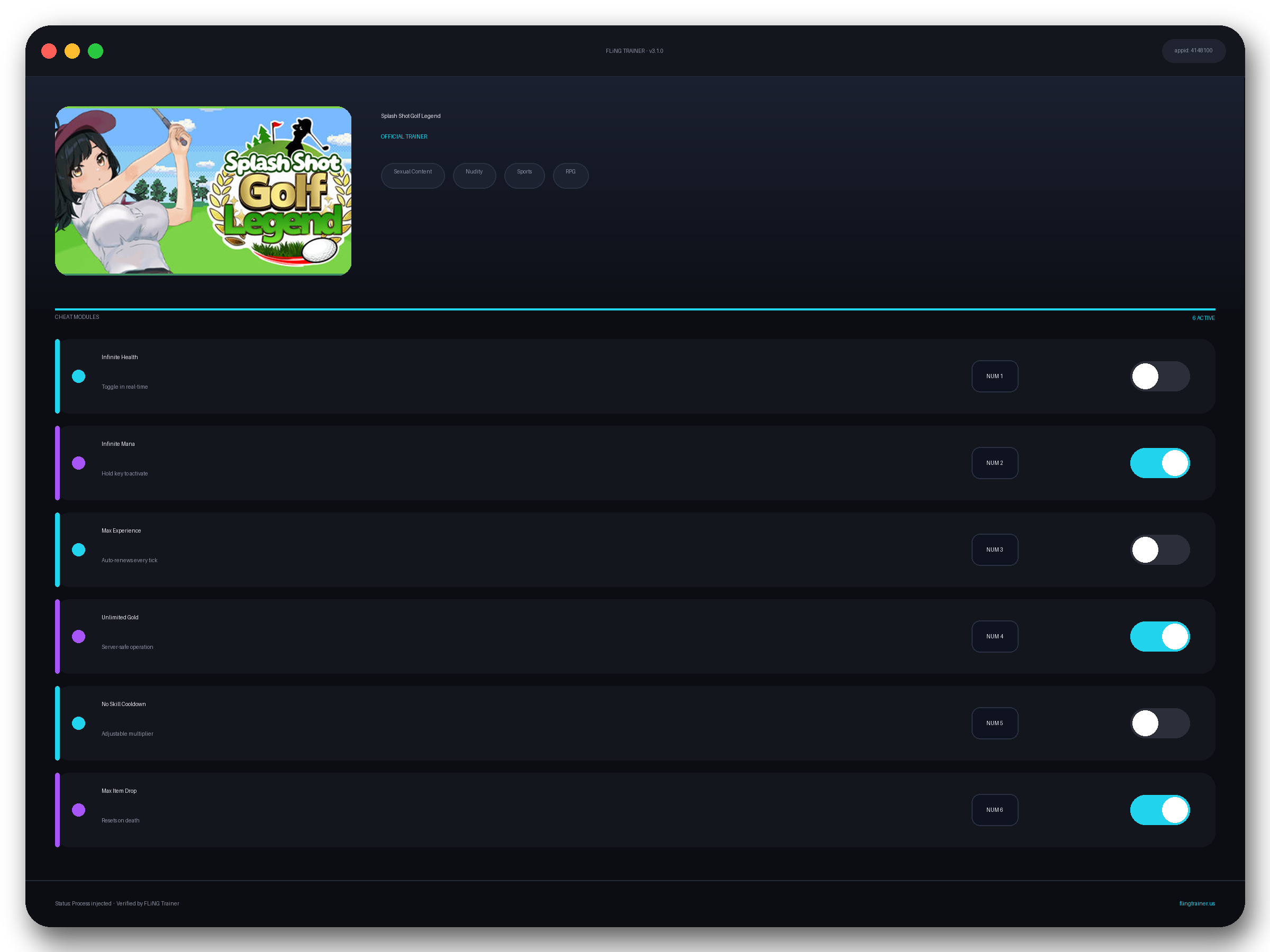 Splash Shot Golf Legend Trainer interface