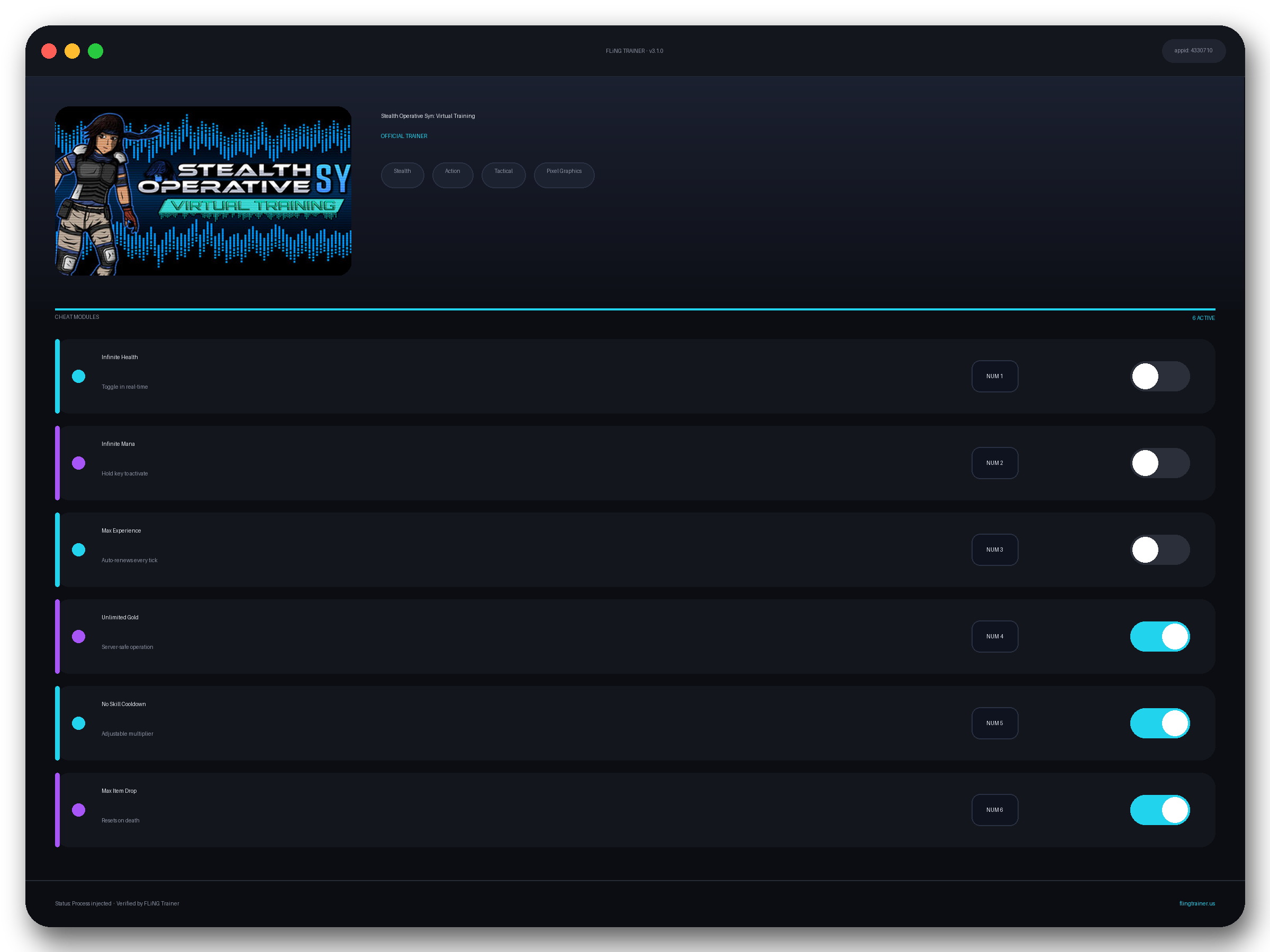 Stealth Operative Syn: Virtual Training Trainer interface