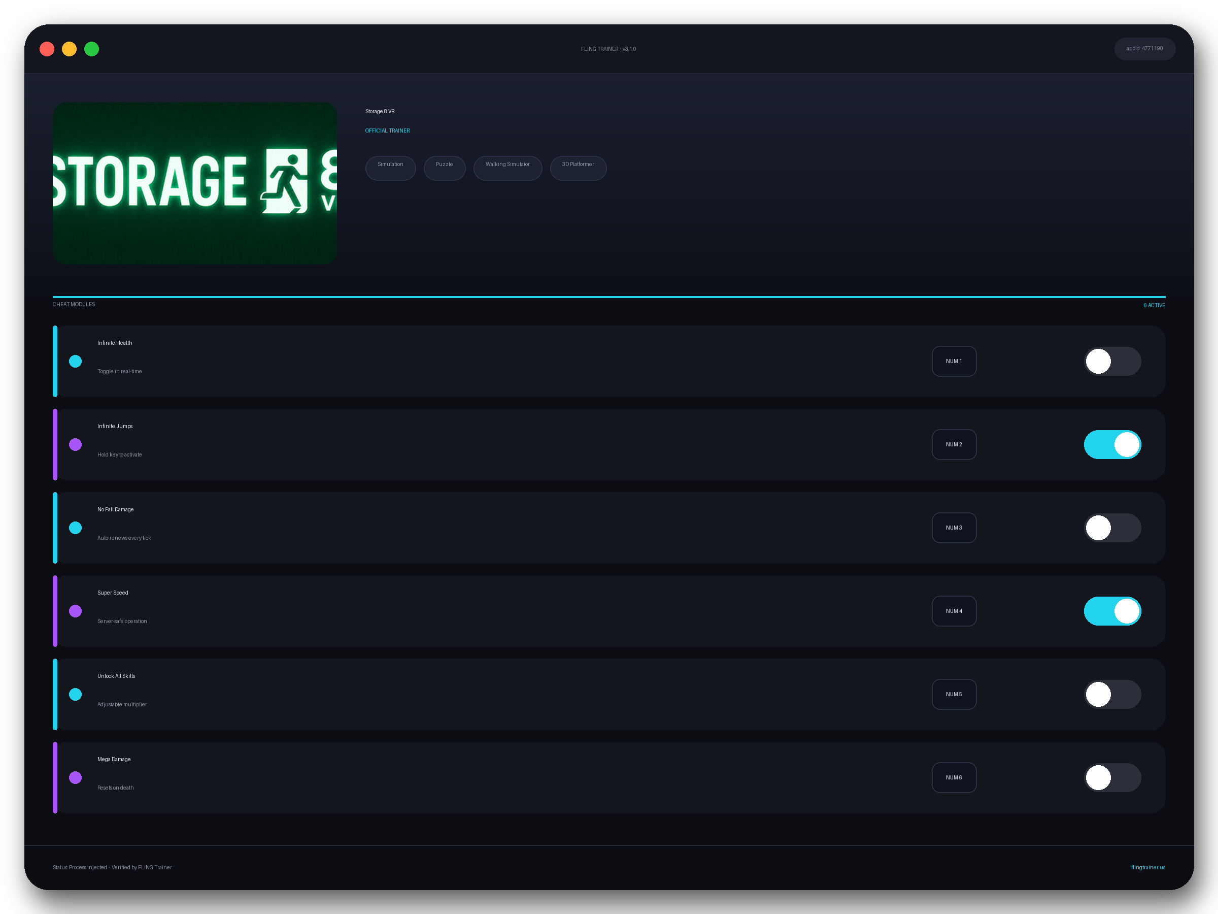 Storage 8 VR Trainer interface