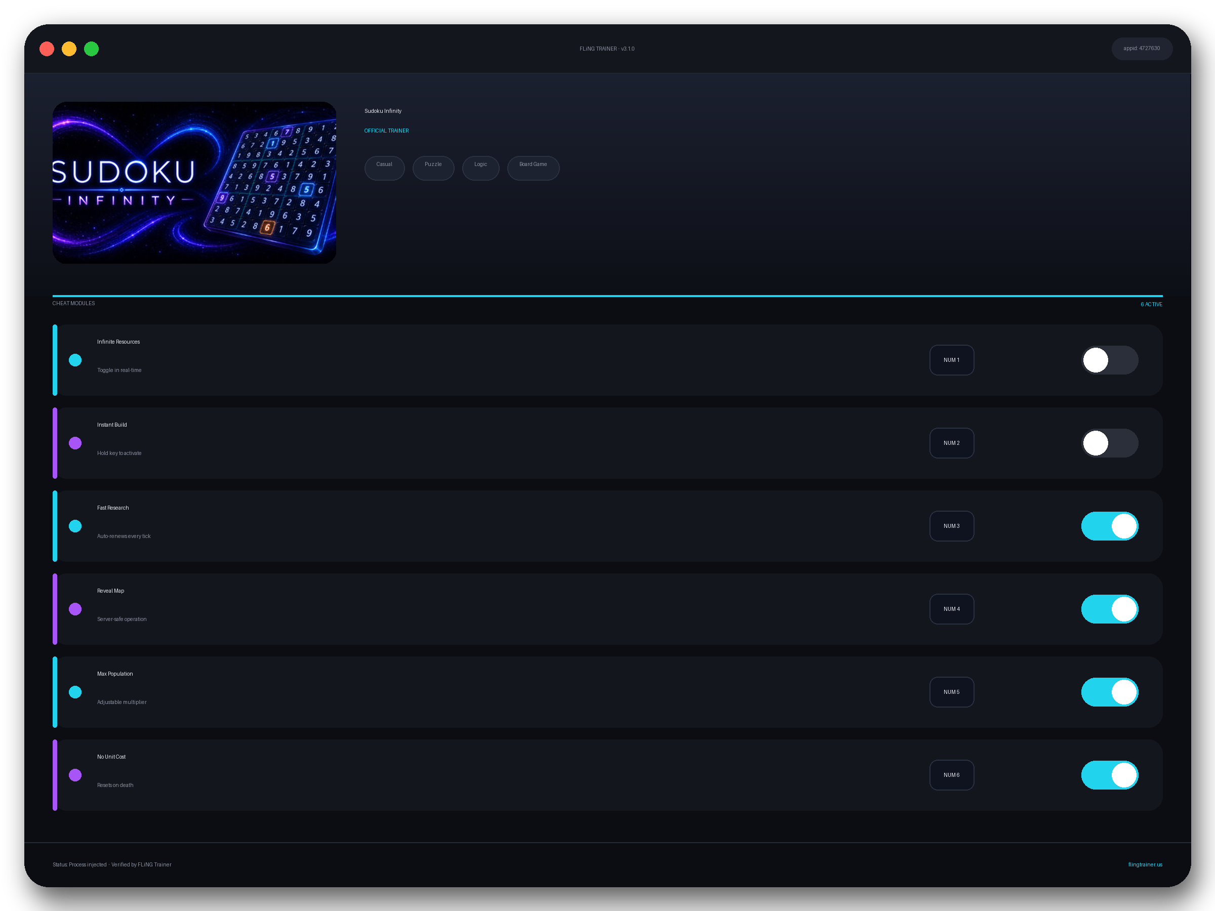 Sudoku Infinity Trainer interface