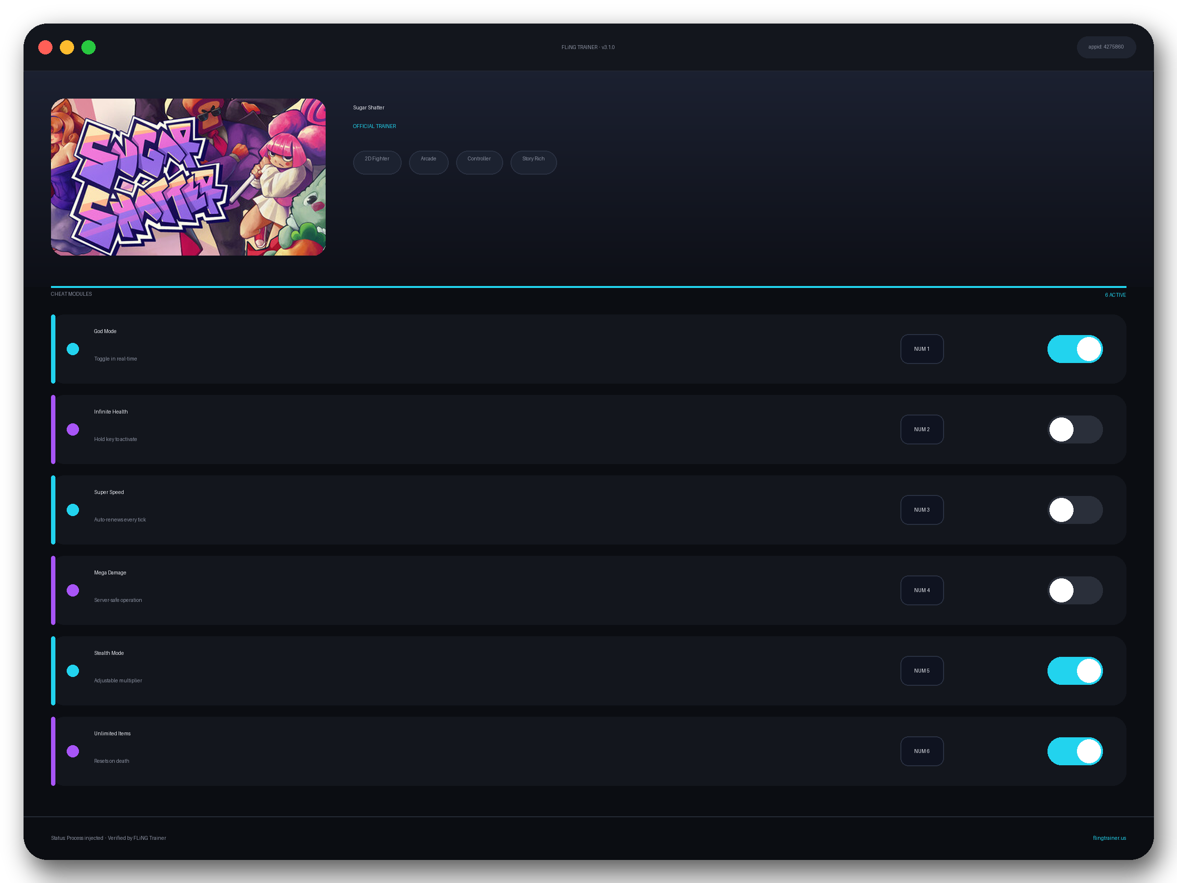Sugar Shatter Trainer interface
