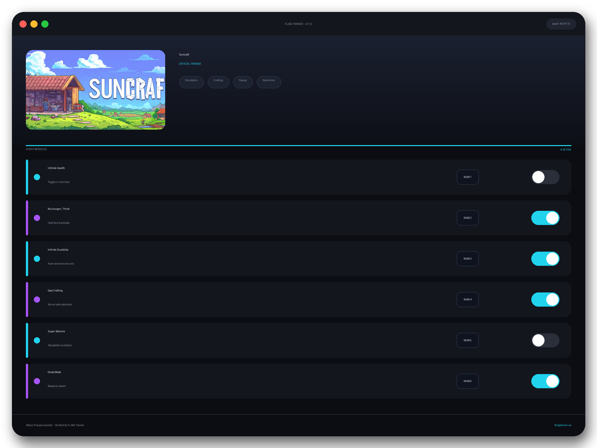 Suncraft Trainer interface