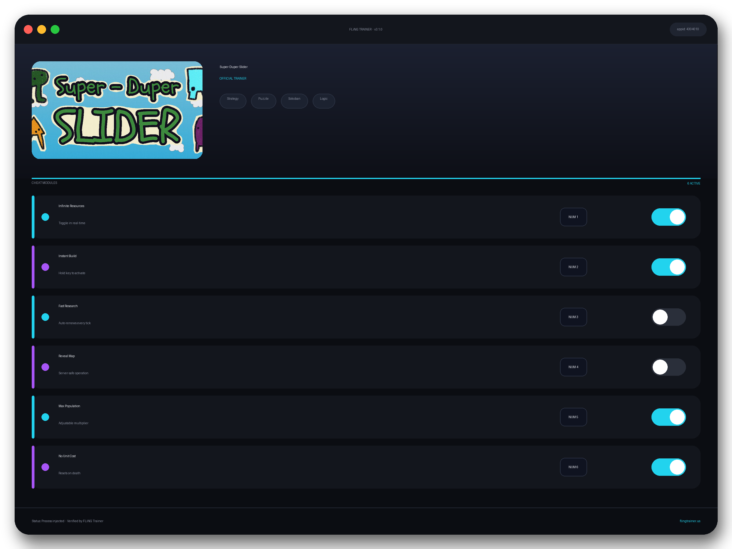 Super-Duper Slider Trainer interface