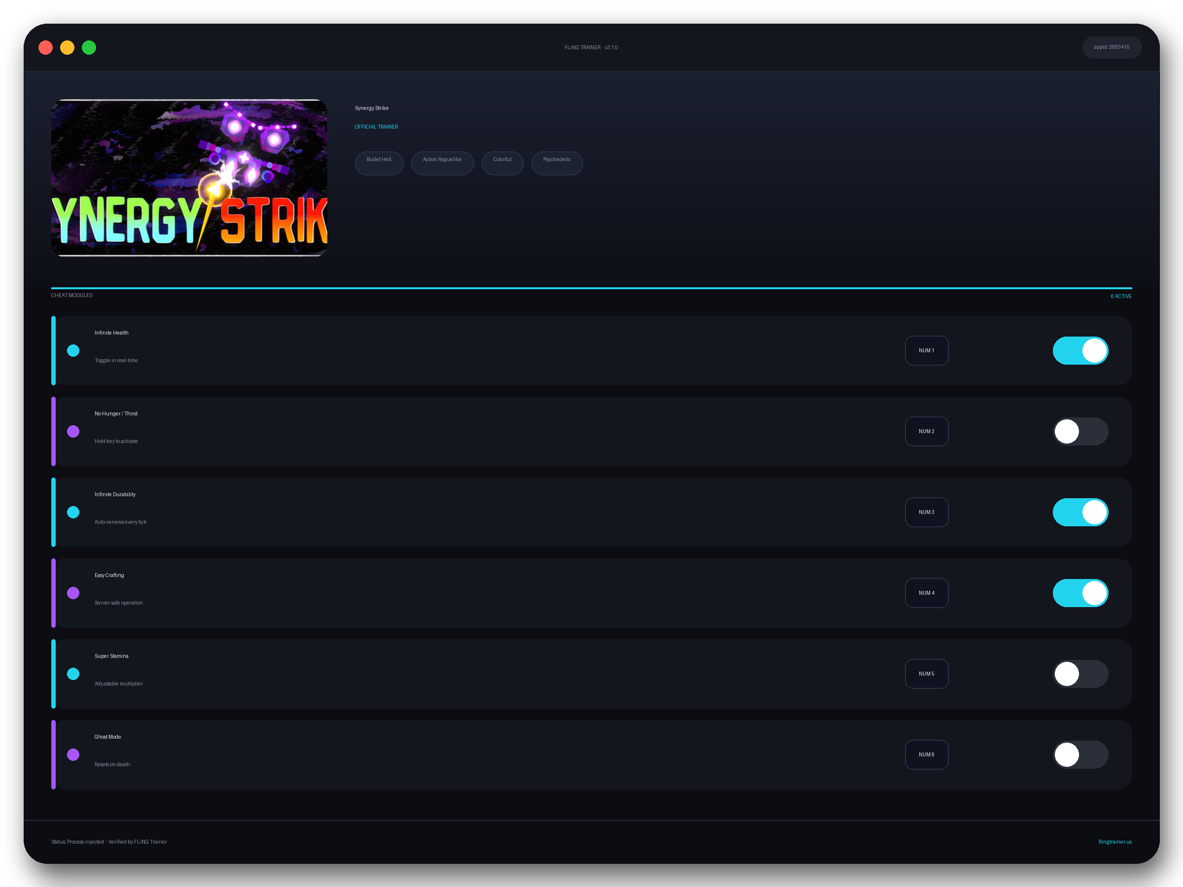 Synergy Strike Trainer interface