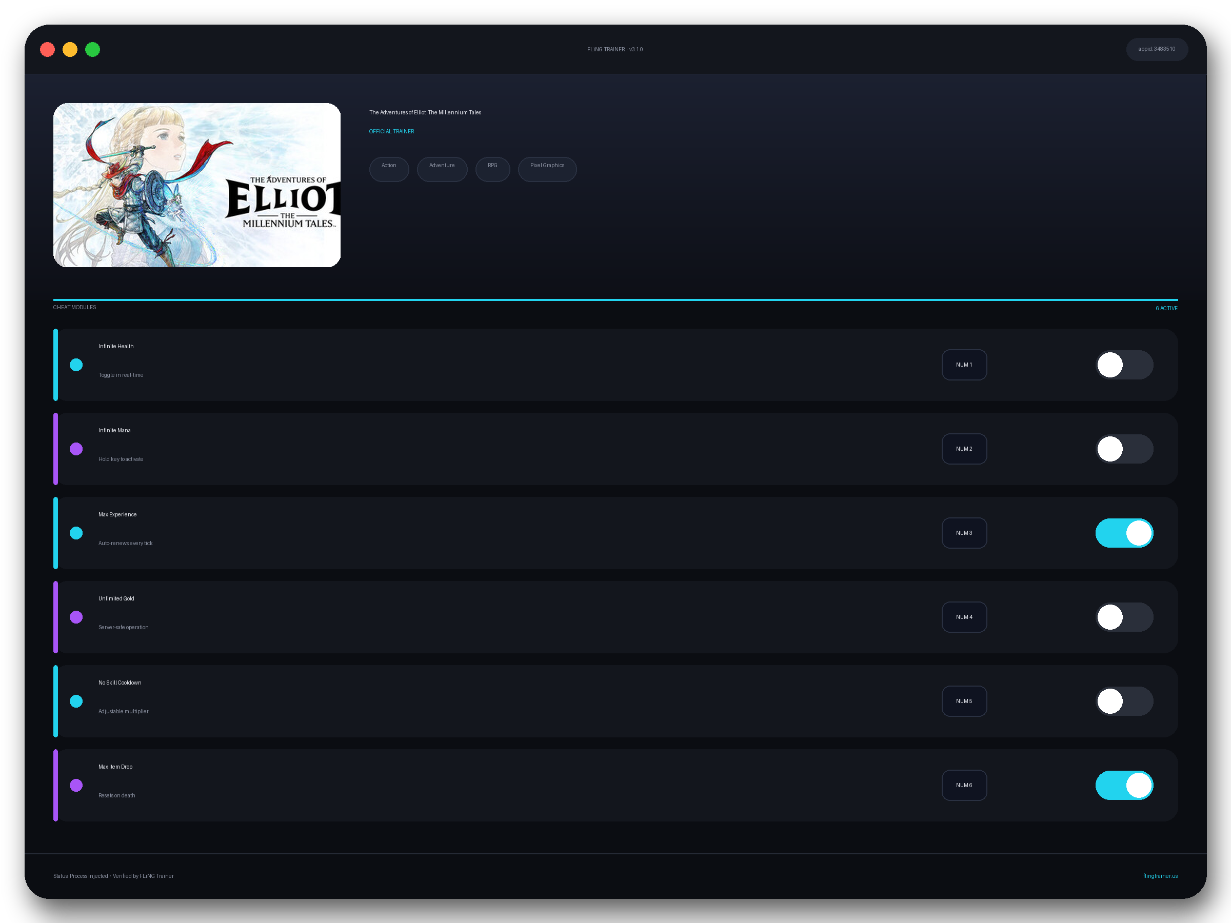 The Adventures of Elliot: The Millennium Tales Trainer interface