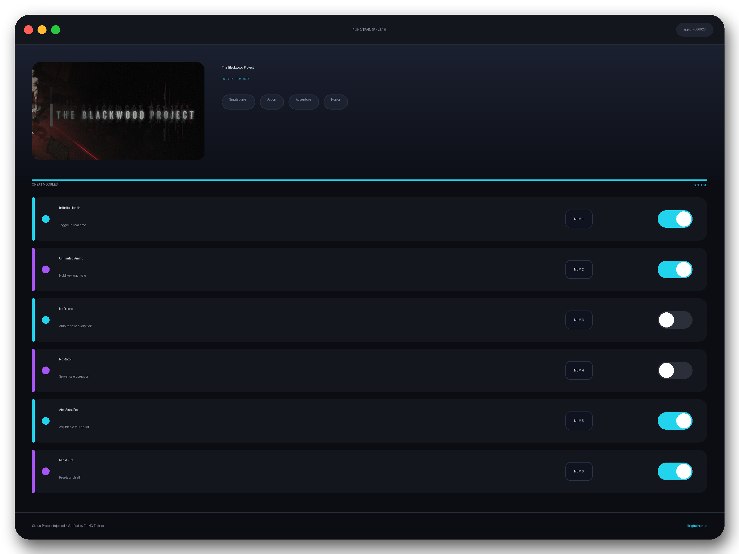 The Blackwood Project Trainer interface