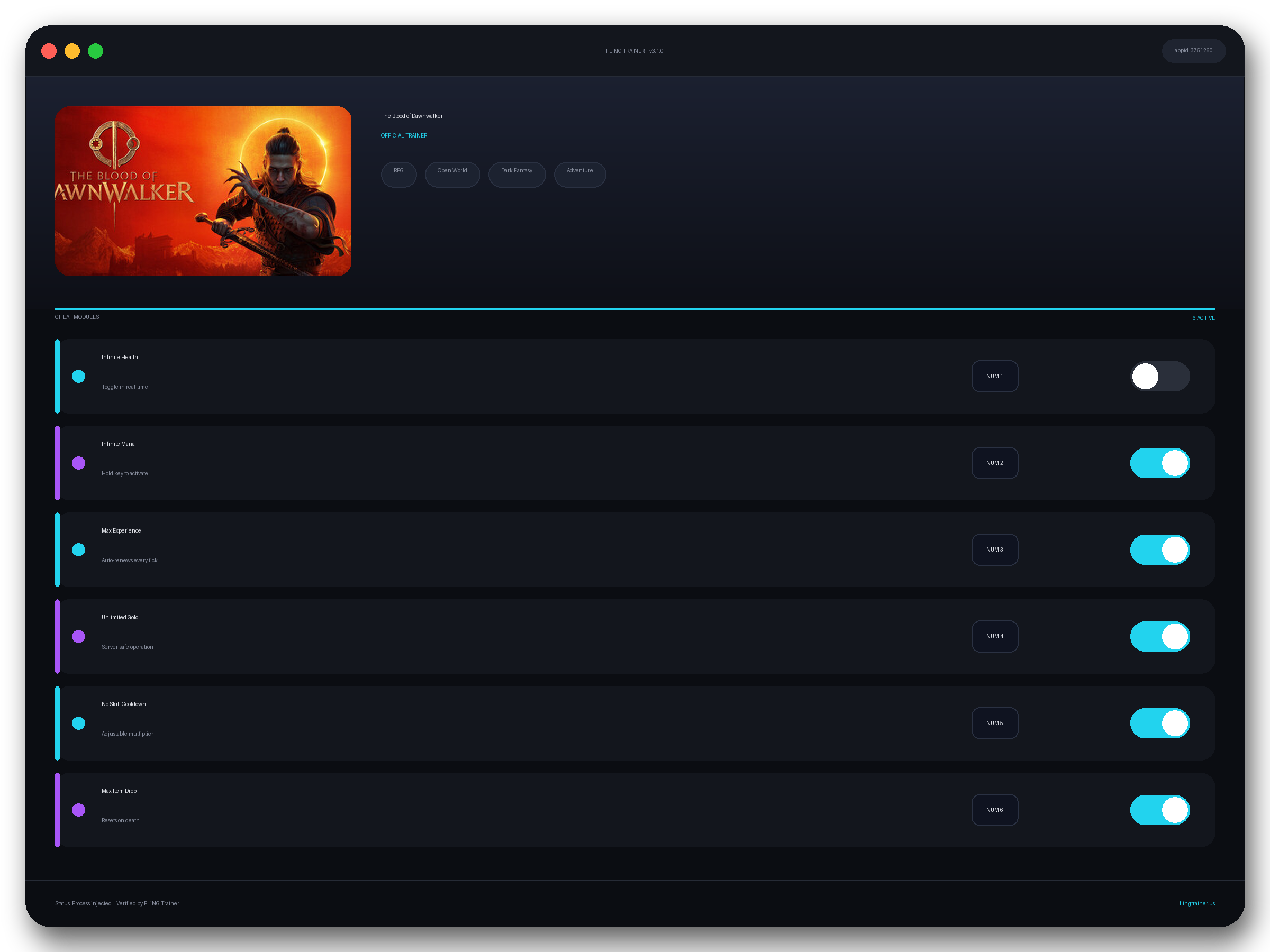 The Blood of Dawnwalker Trainer interface