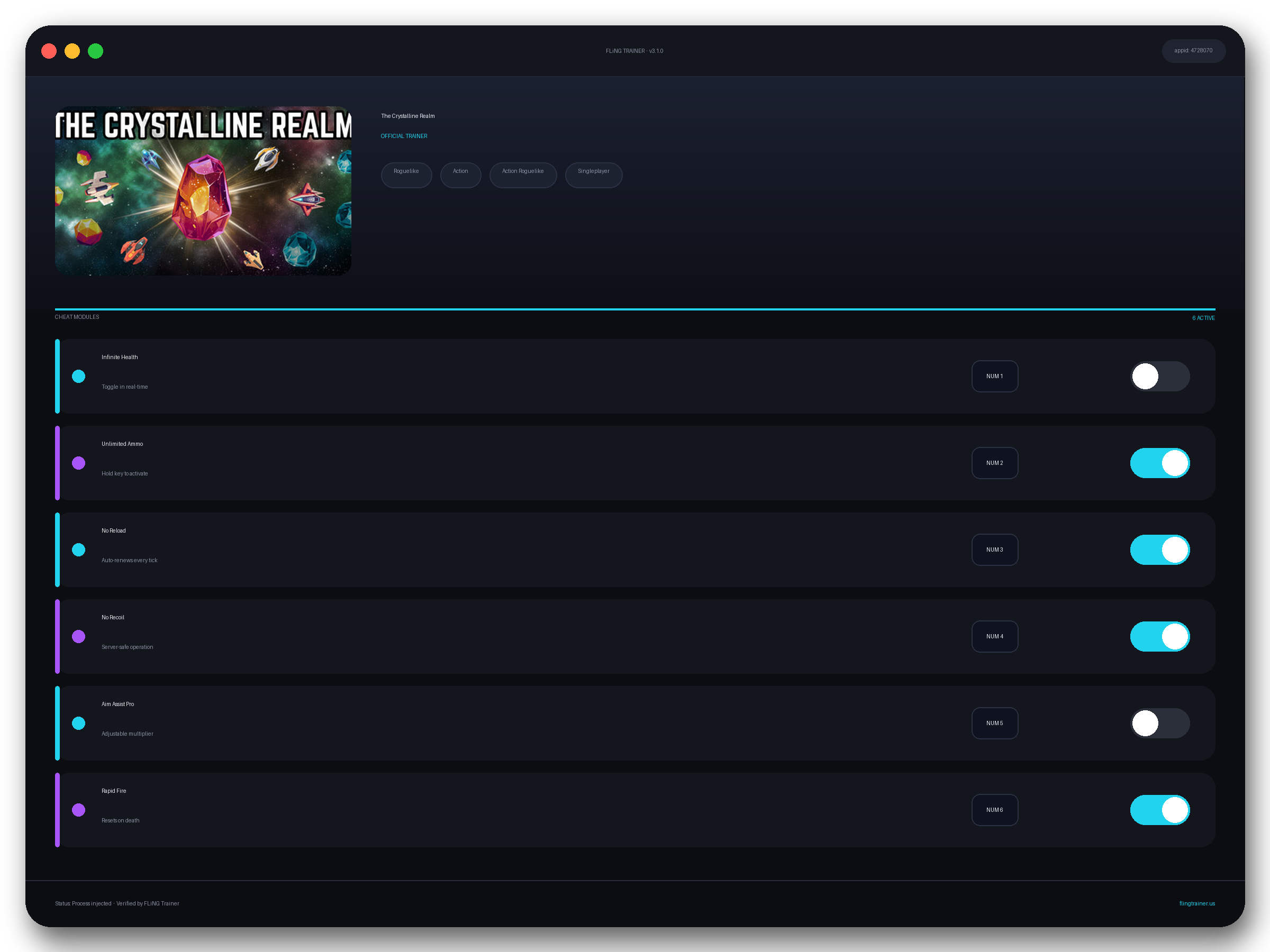 The Crystalline Realm Trainer interface