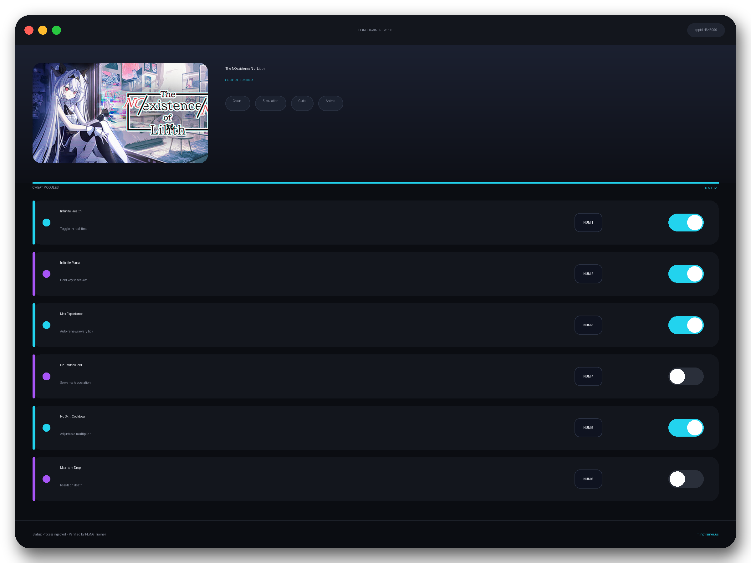 The NOexistenceN of Lilith Trainer interface