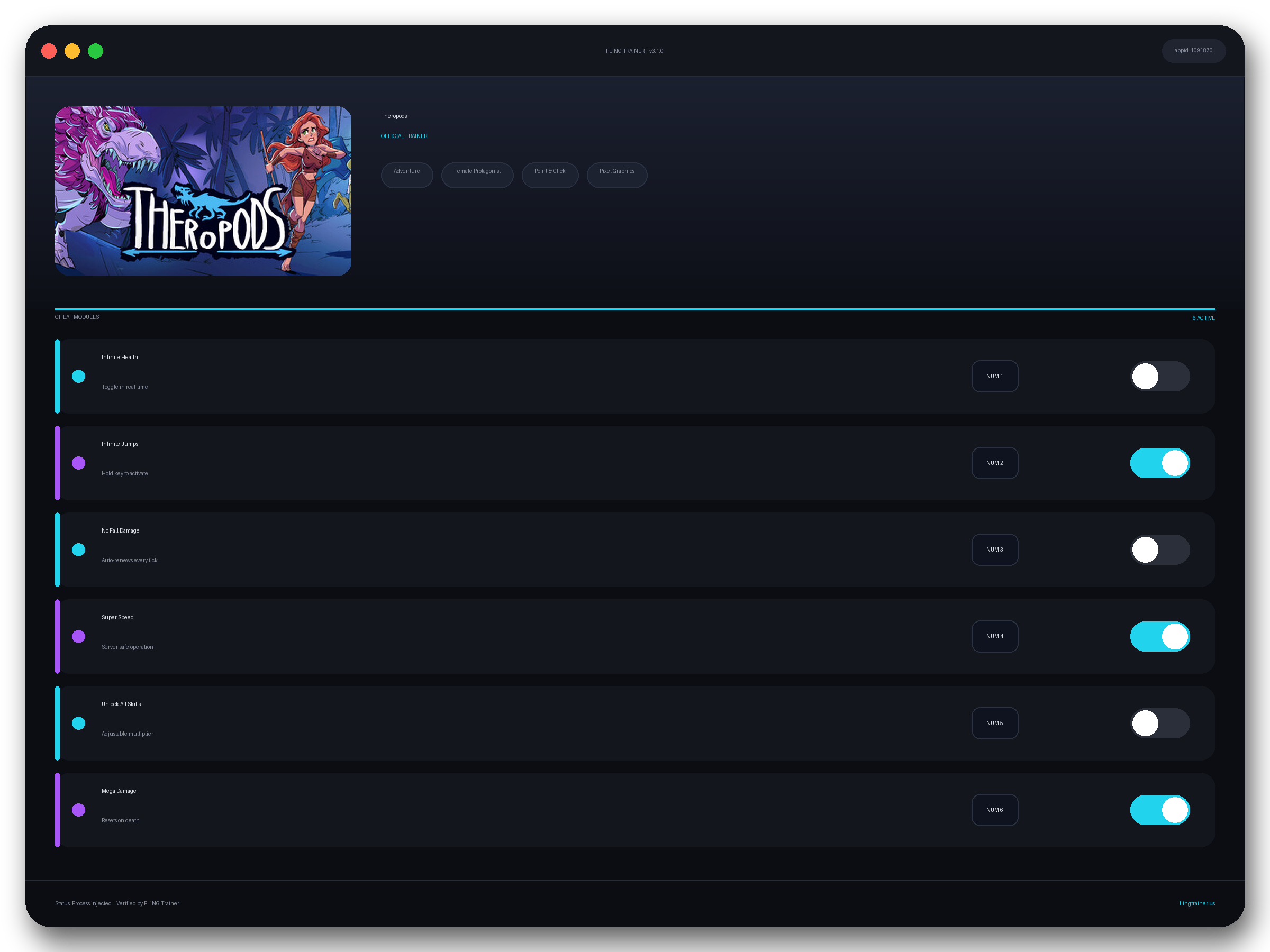 Theropods Trainer interface