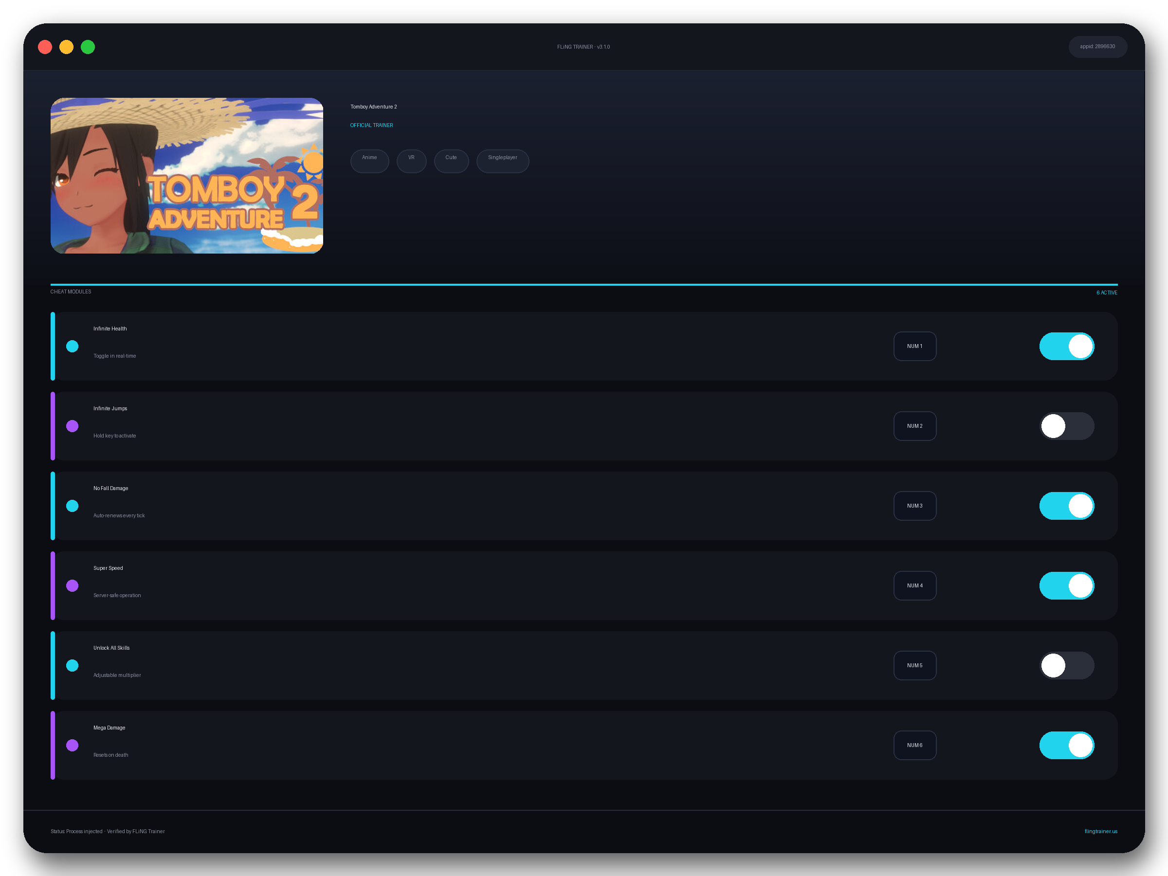 Tomboy Adventure 2 Trainer interface