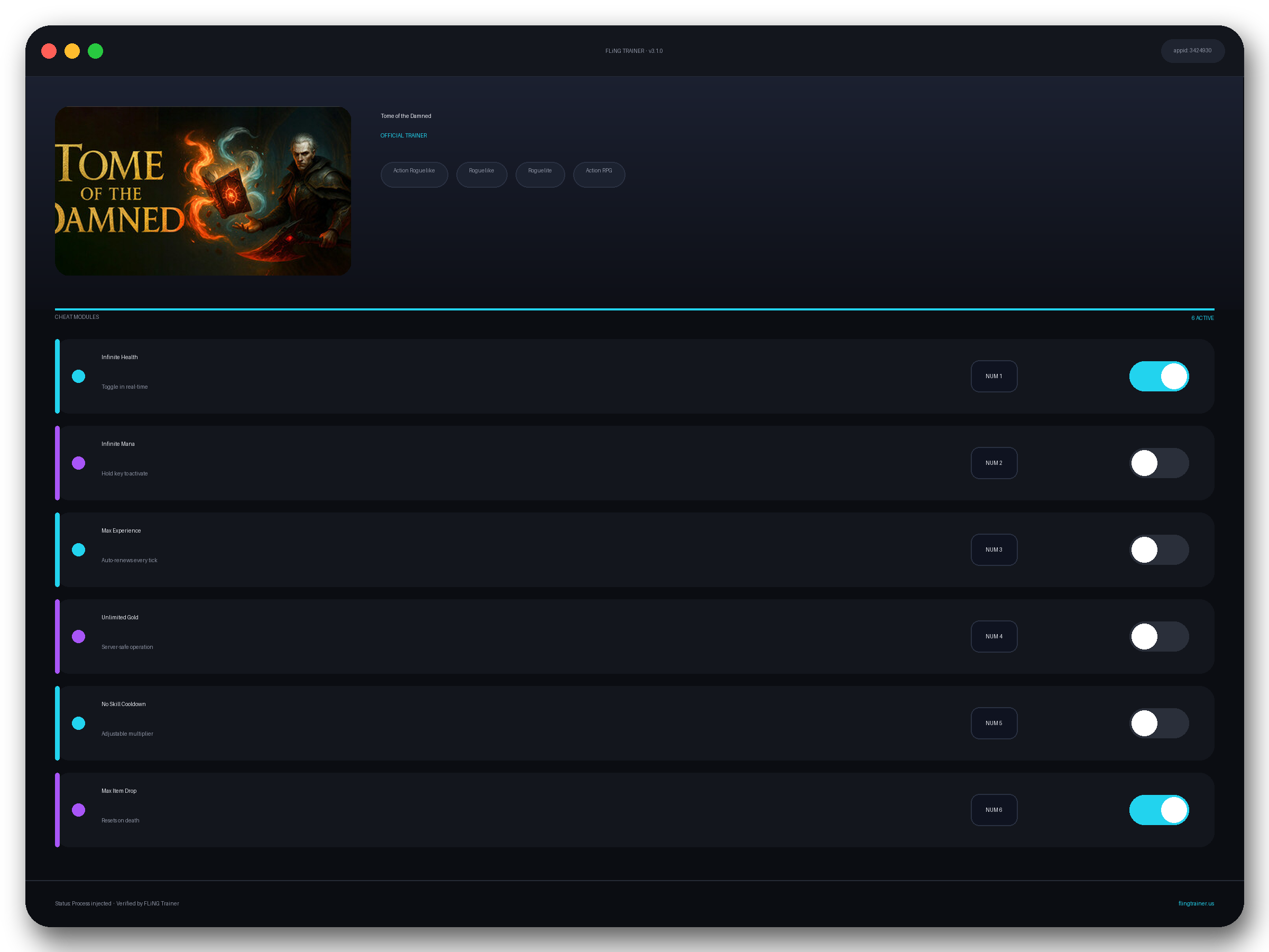 Tome of the Damned Trainer interface