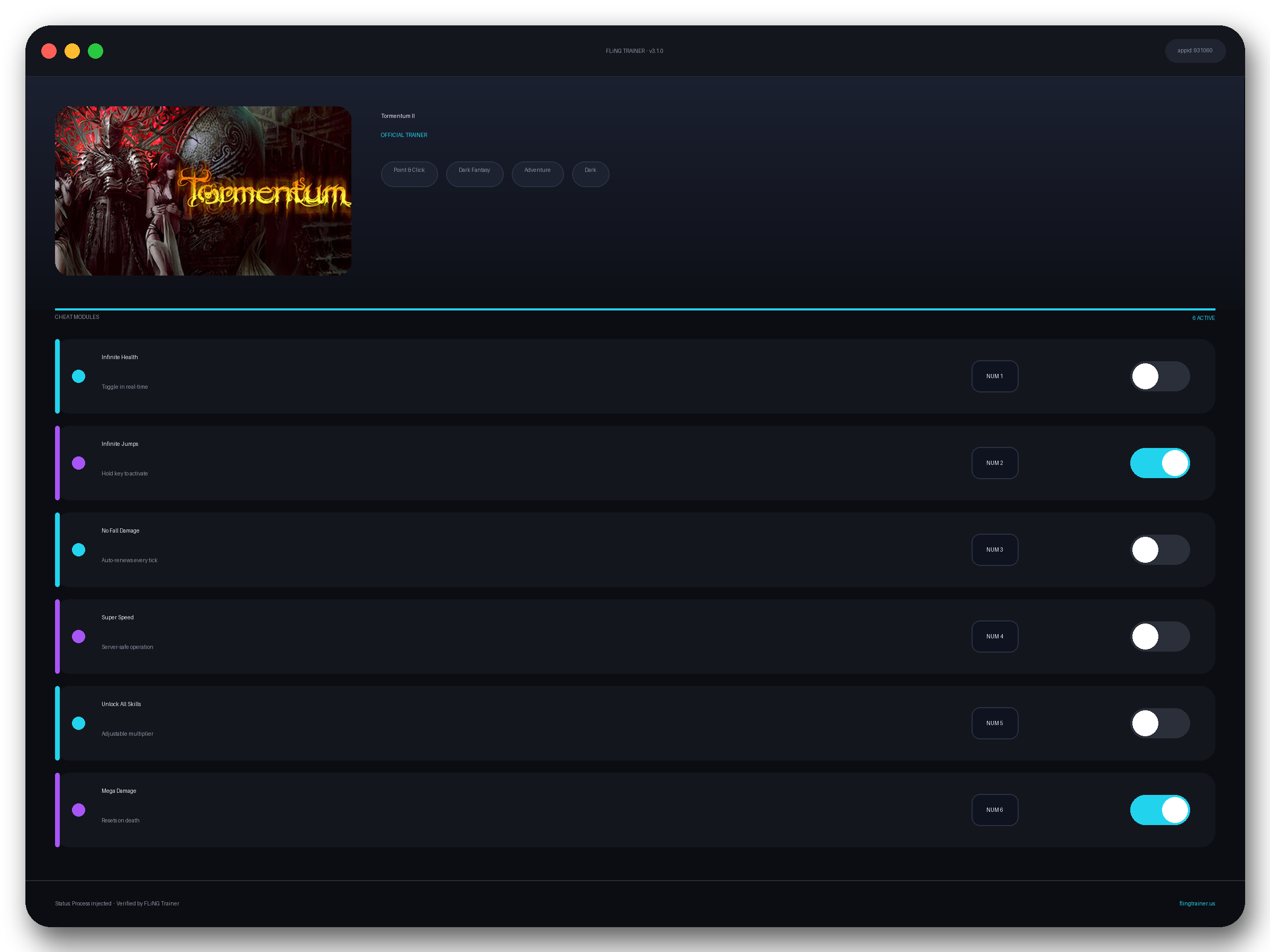 Tormentum II Trainer interface