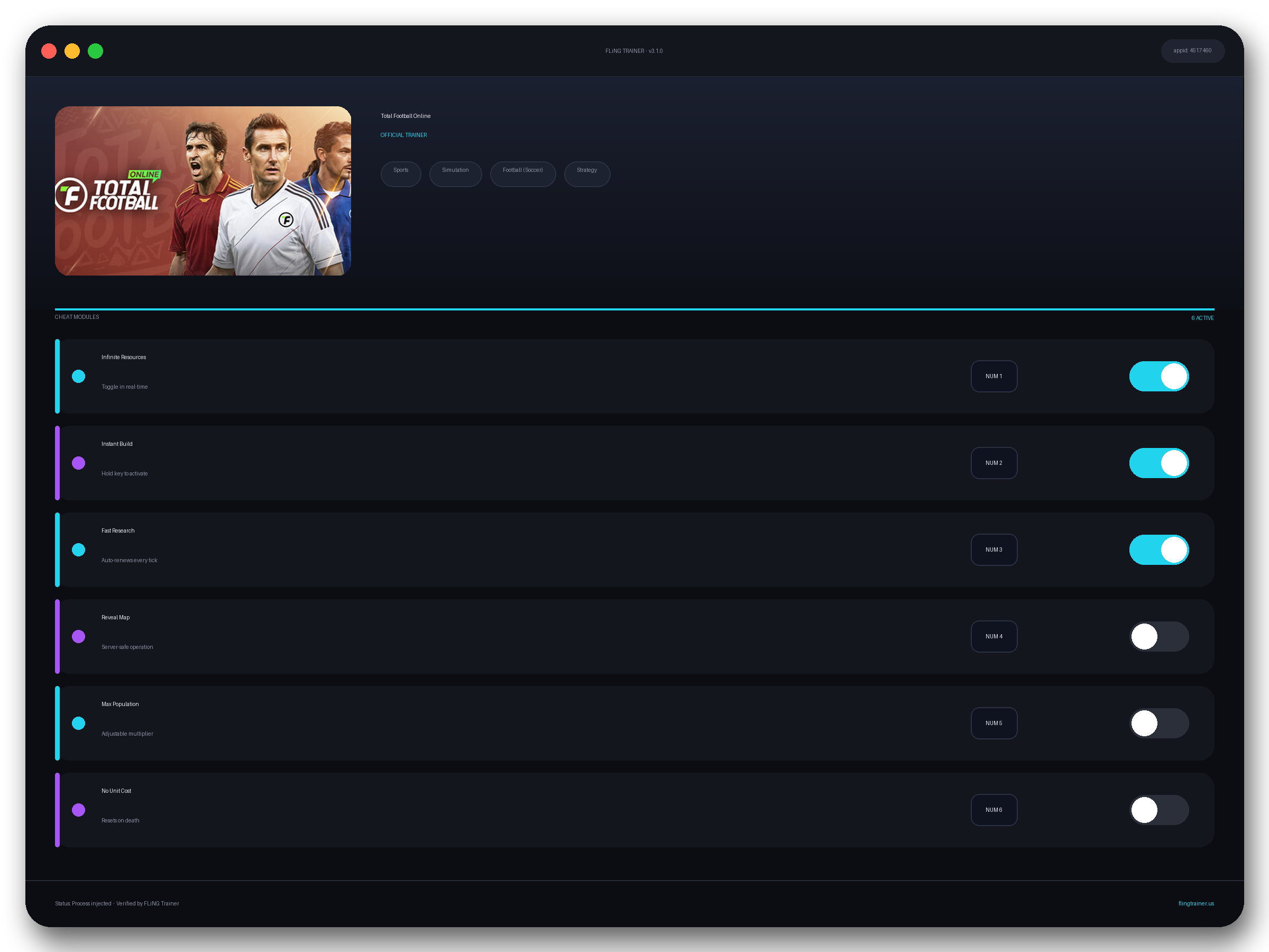 Total Football Online Trainer interface