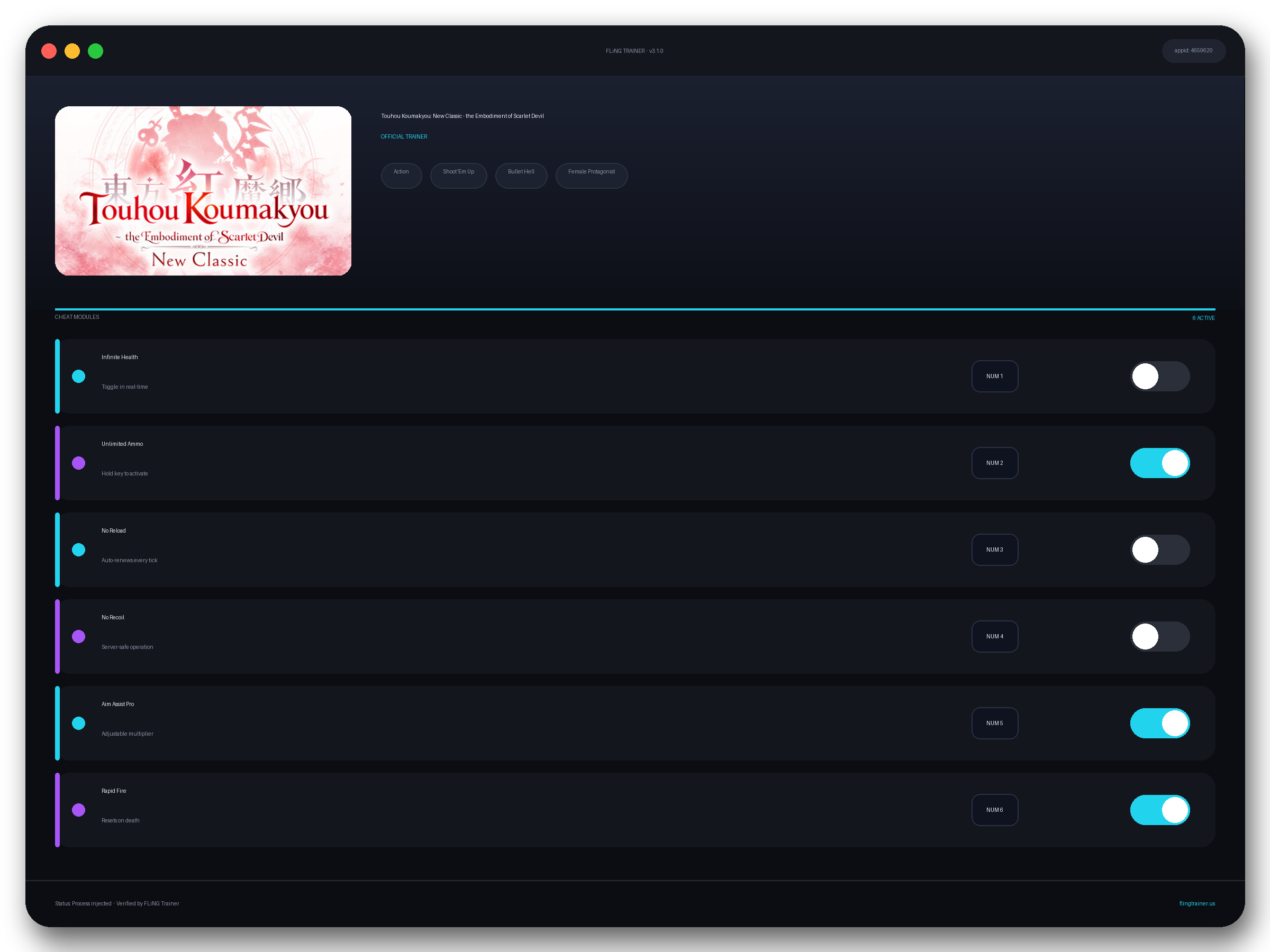 Touhou Koumakyou: New Classic - the Embodiment of Scarlet Devil Trainer interface