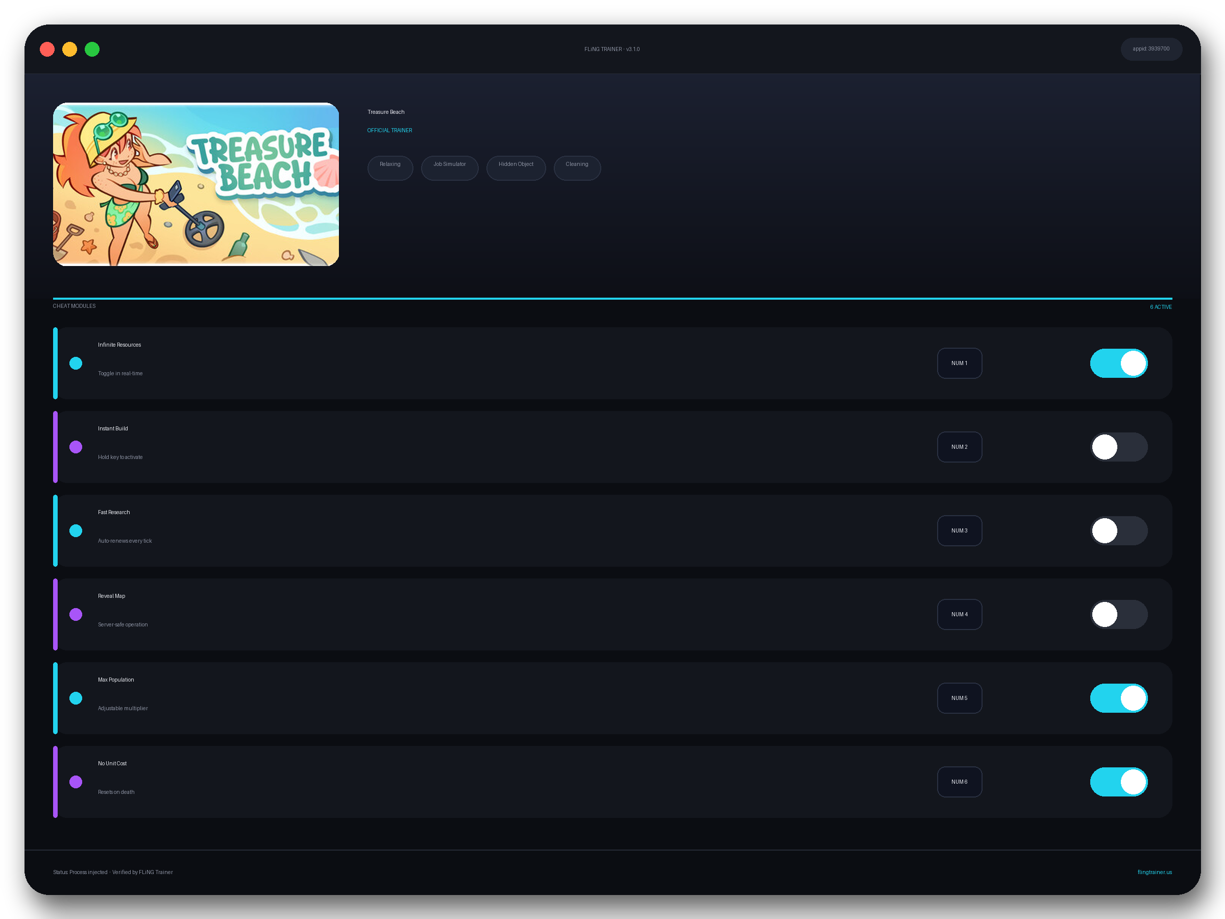 Treasure Beach Trainer interface
