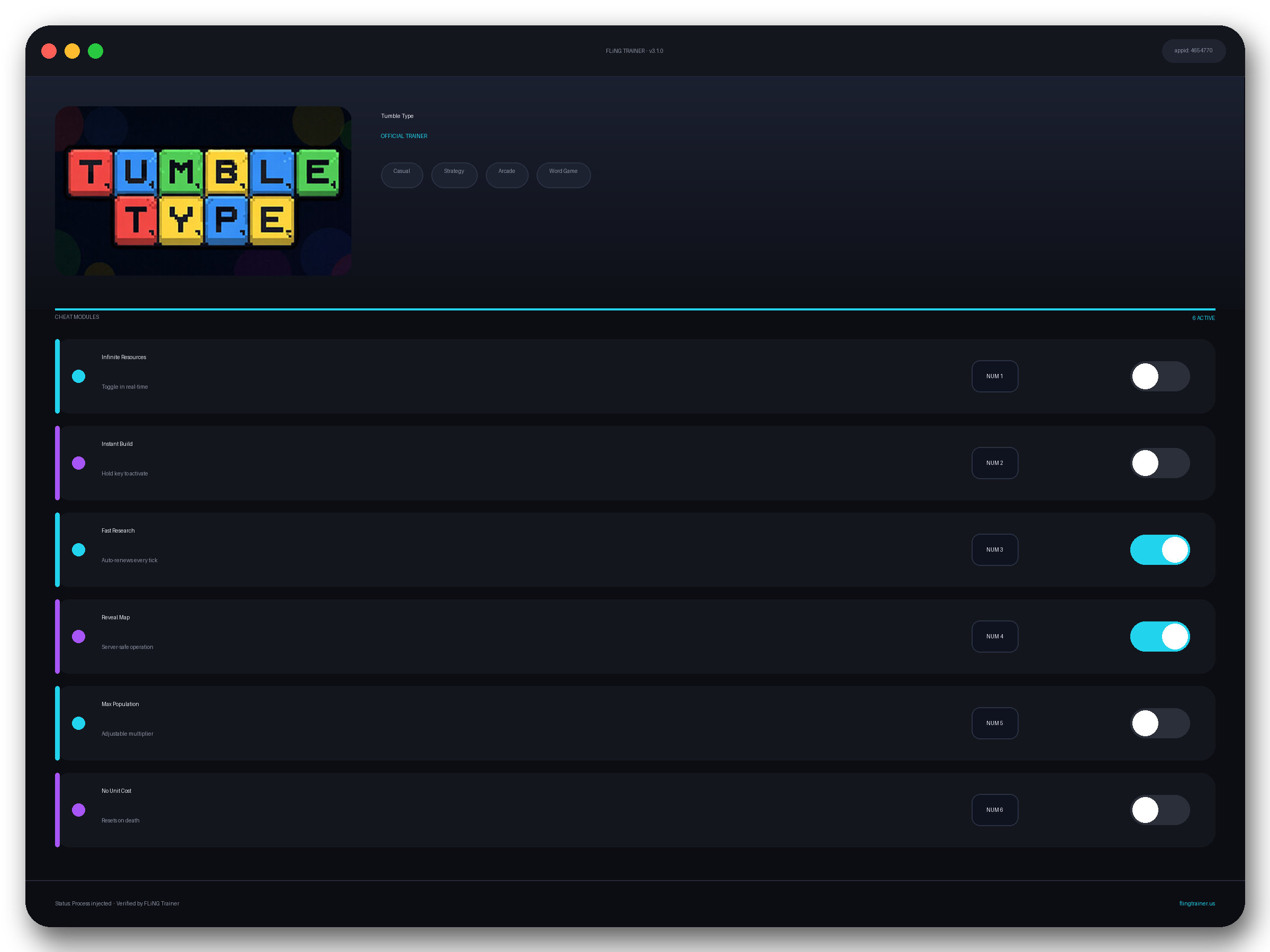 Tumble Type Trainer interface