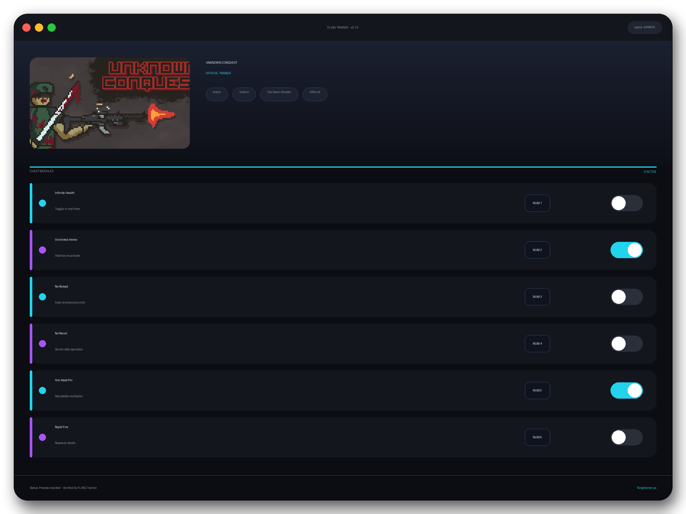 UNKNOWN CONQUEST Trainer interface