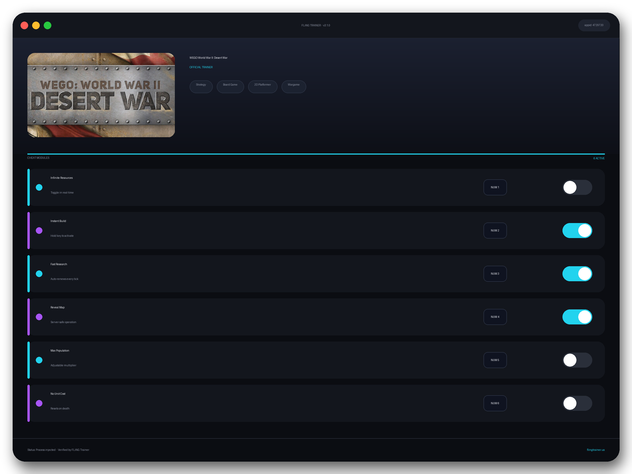 WEGO World War II: Desert War Trainer interface